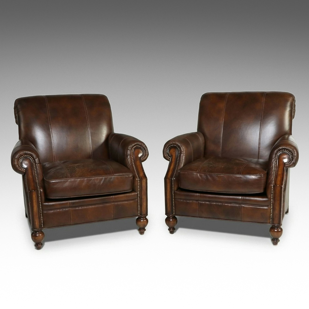 Pair of Lexington Palmer Home English Style Leather Club Chairs