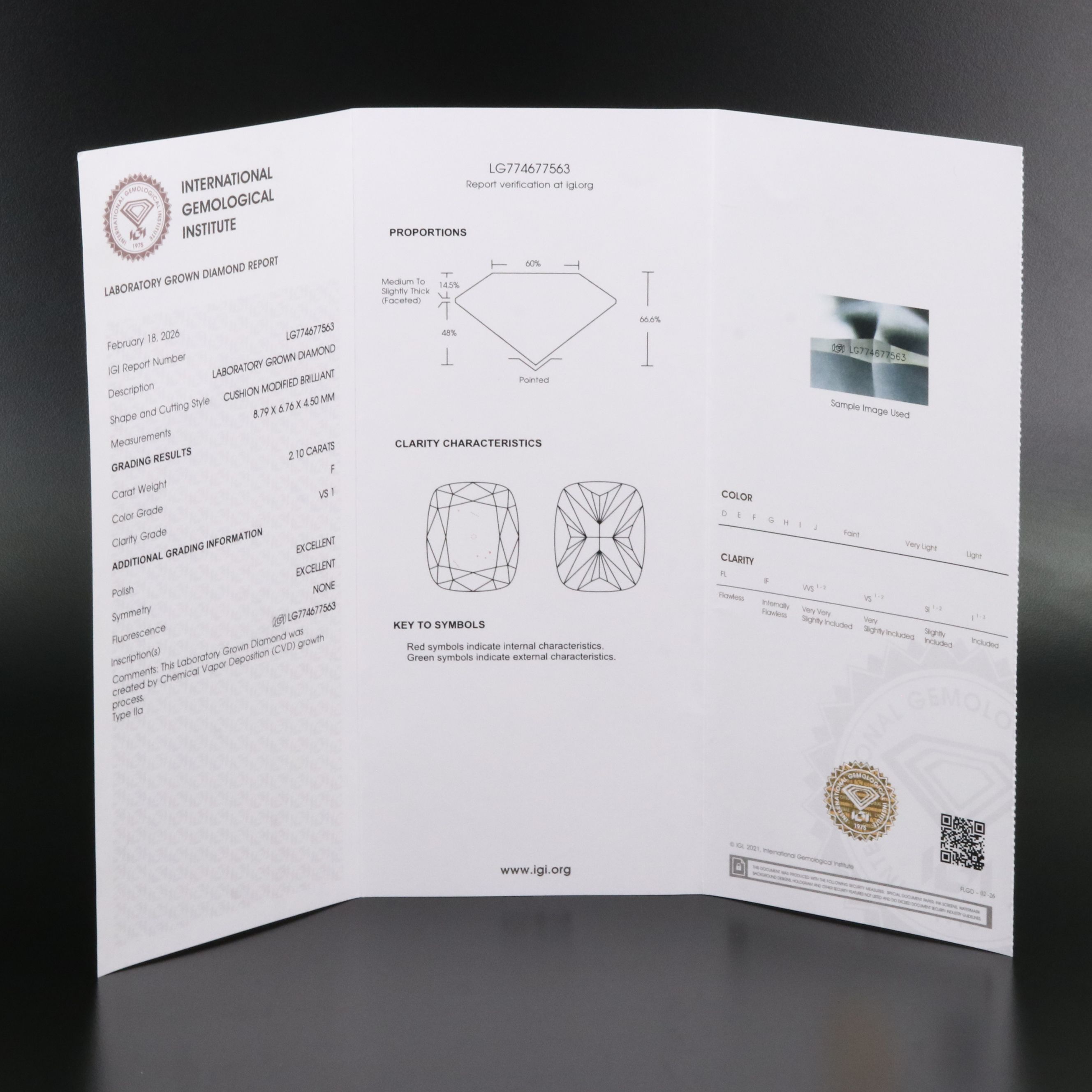 Loose 2.10 CT Lab Grown Diamond with IGI Report