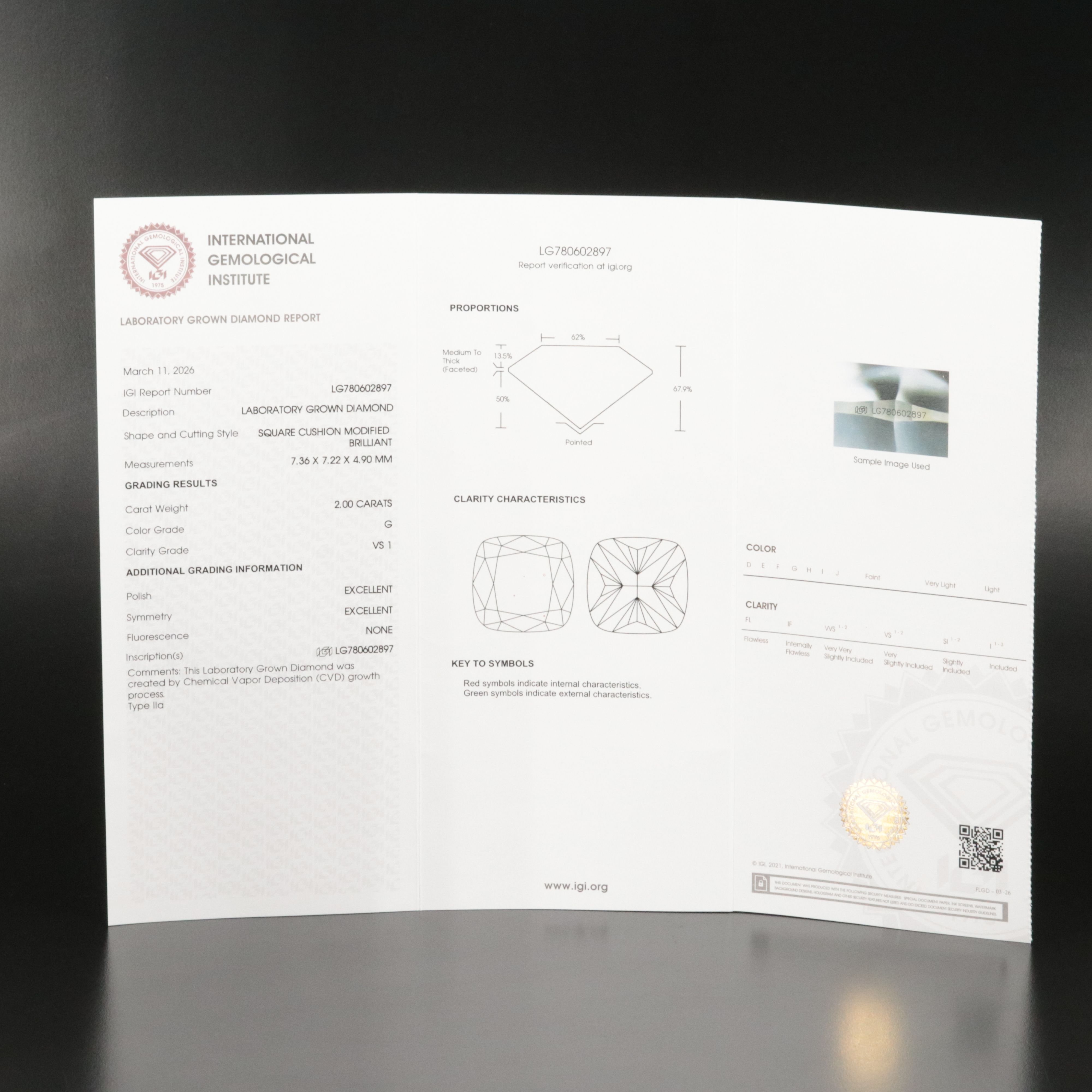 Loose 2.00 CT Lab Grown Diamond with IGI Report