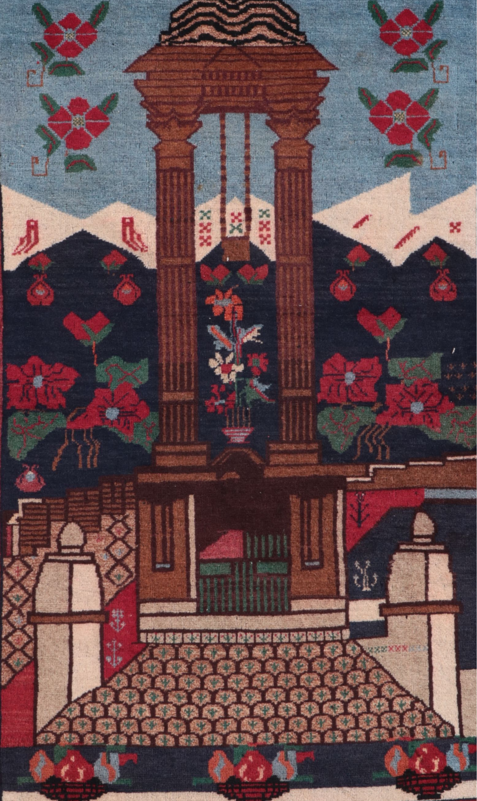 2'11 x 4'7 Hand-Knotted Afghan Pictorial Monument Rug