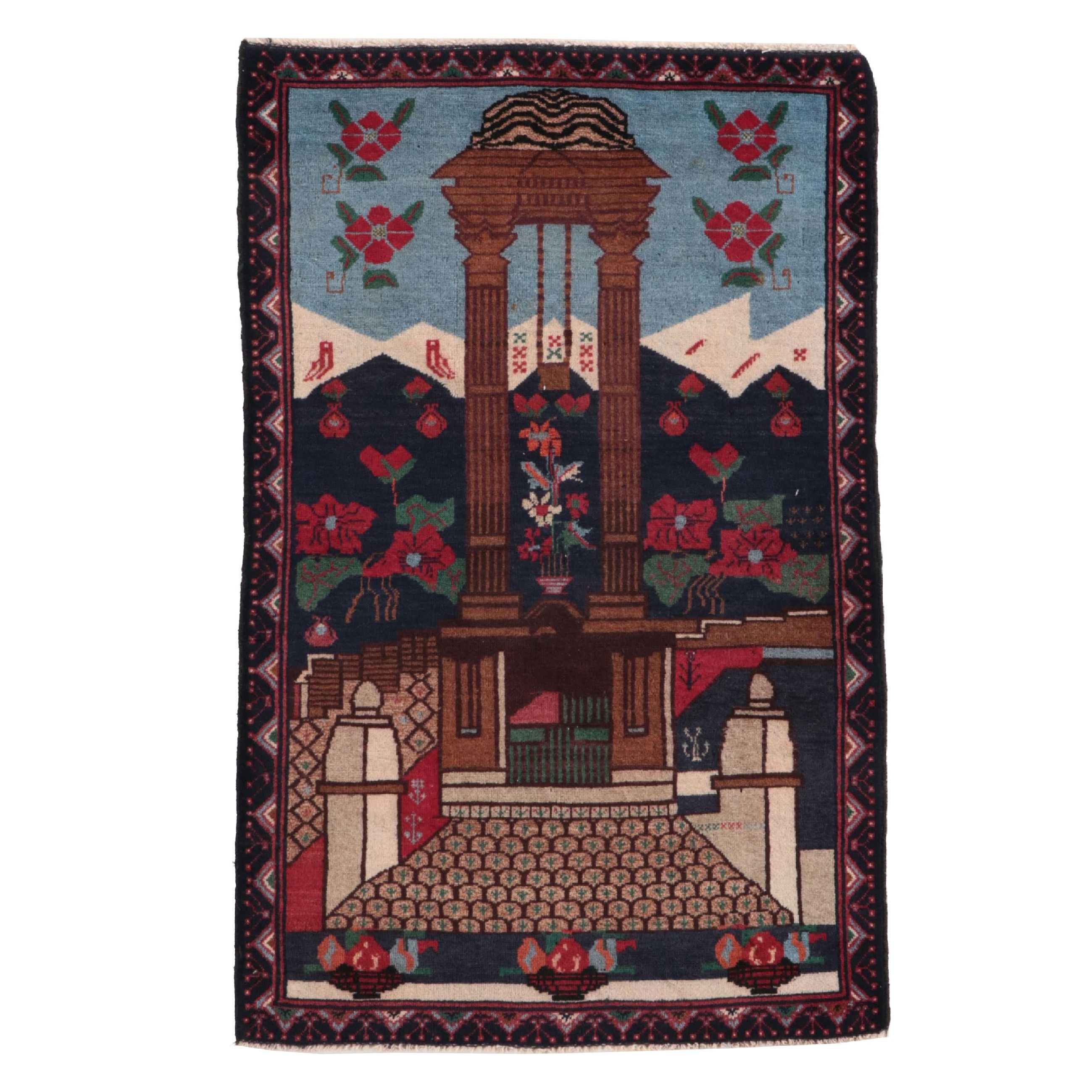 2'11 x 4'7 Hand-Knotted Afghan Pictorial Monument Rug