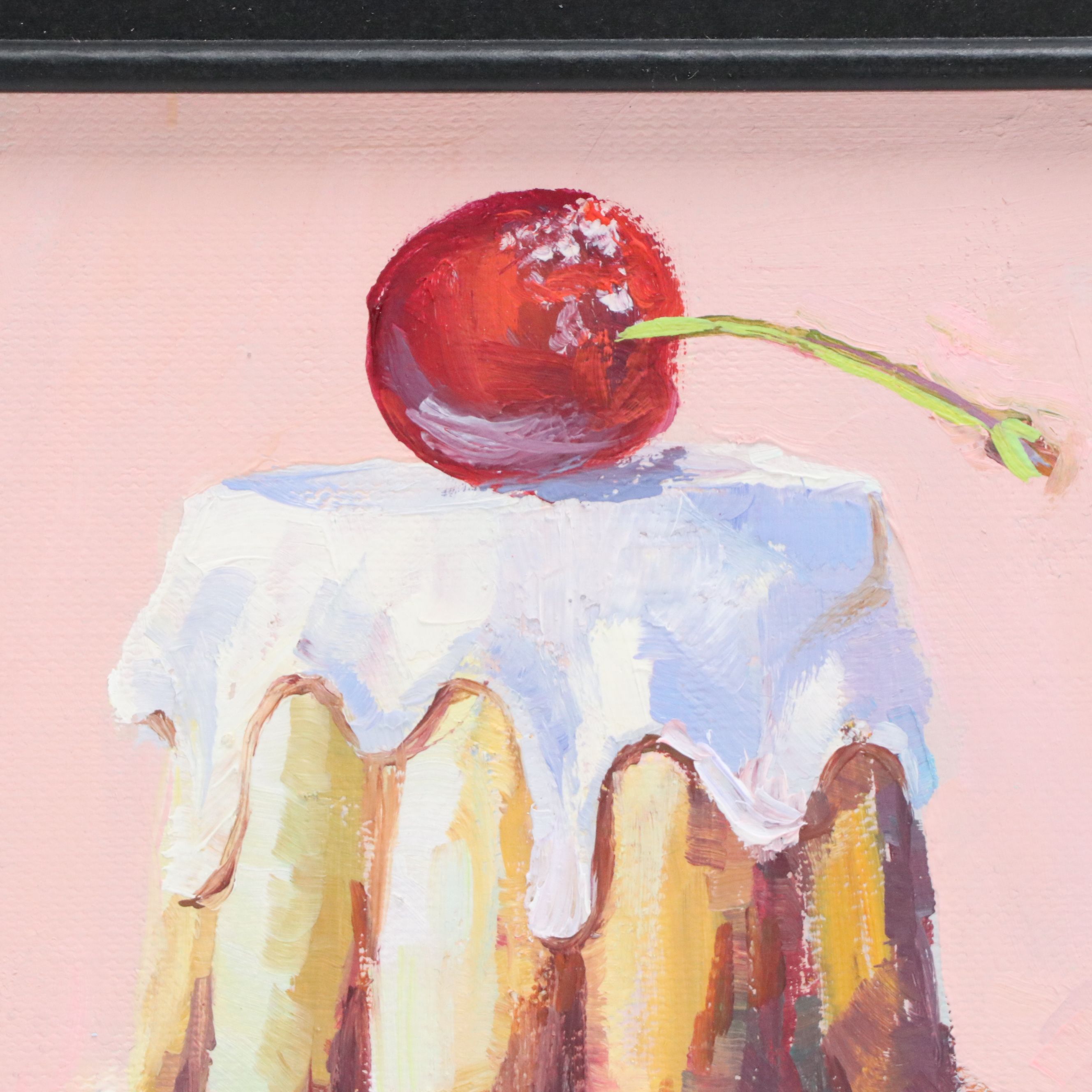 Lora Pamkin Oil Painting of Iced Cake with Cherry, Circa 2026