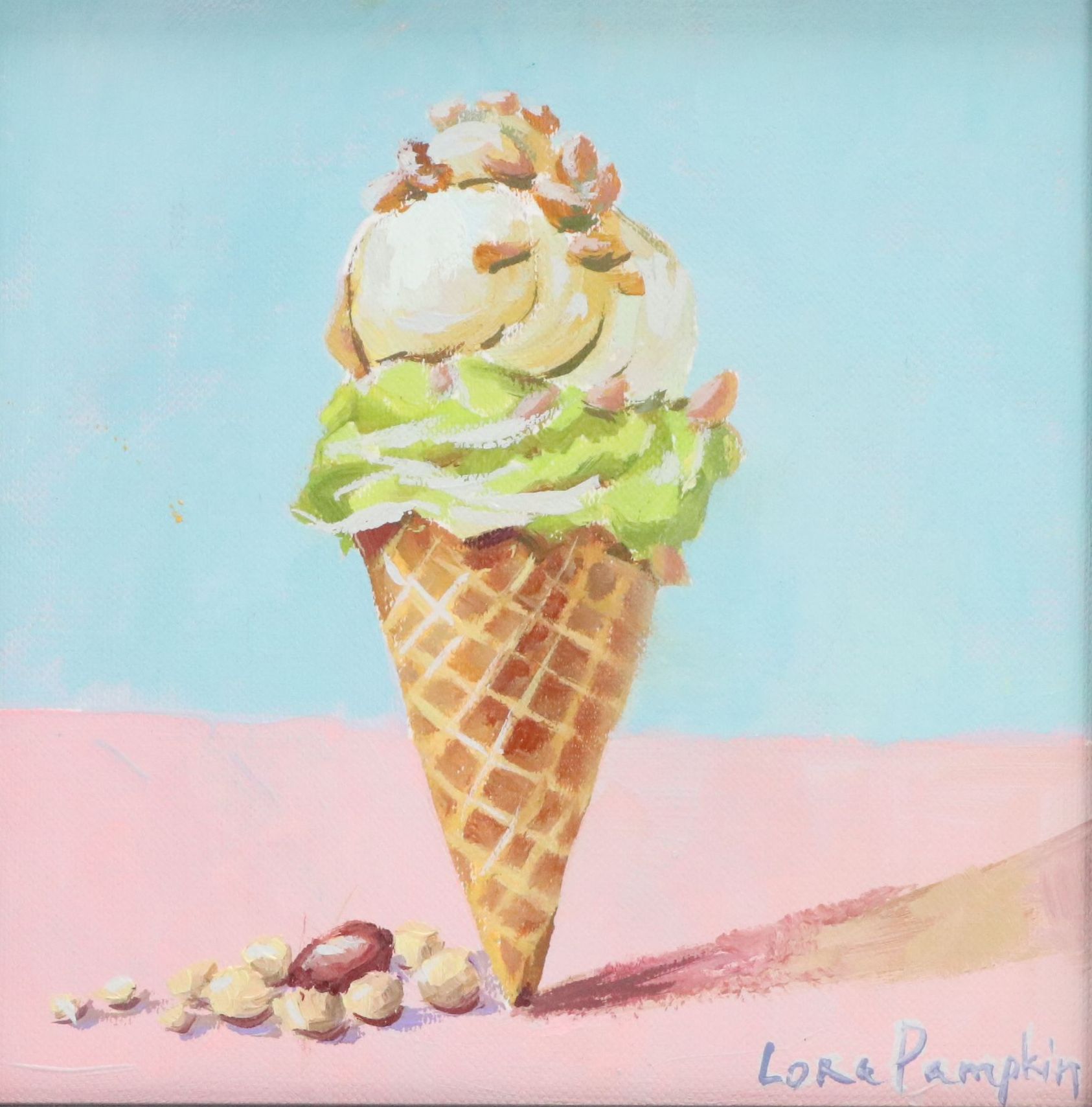 Lora Pampkin Oil Painting of Pistachio Ice Cream, Circa 2026