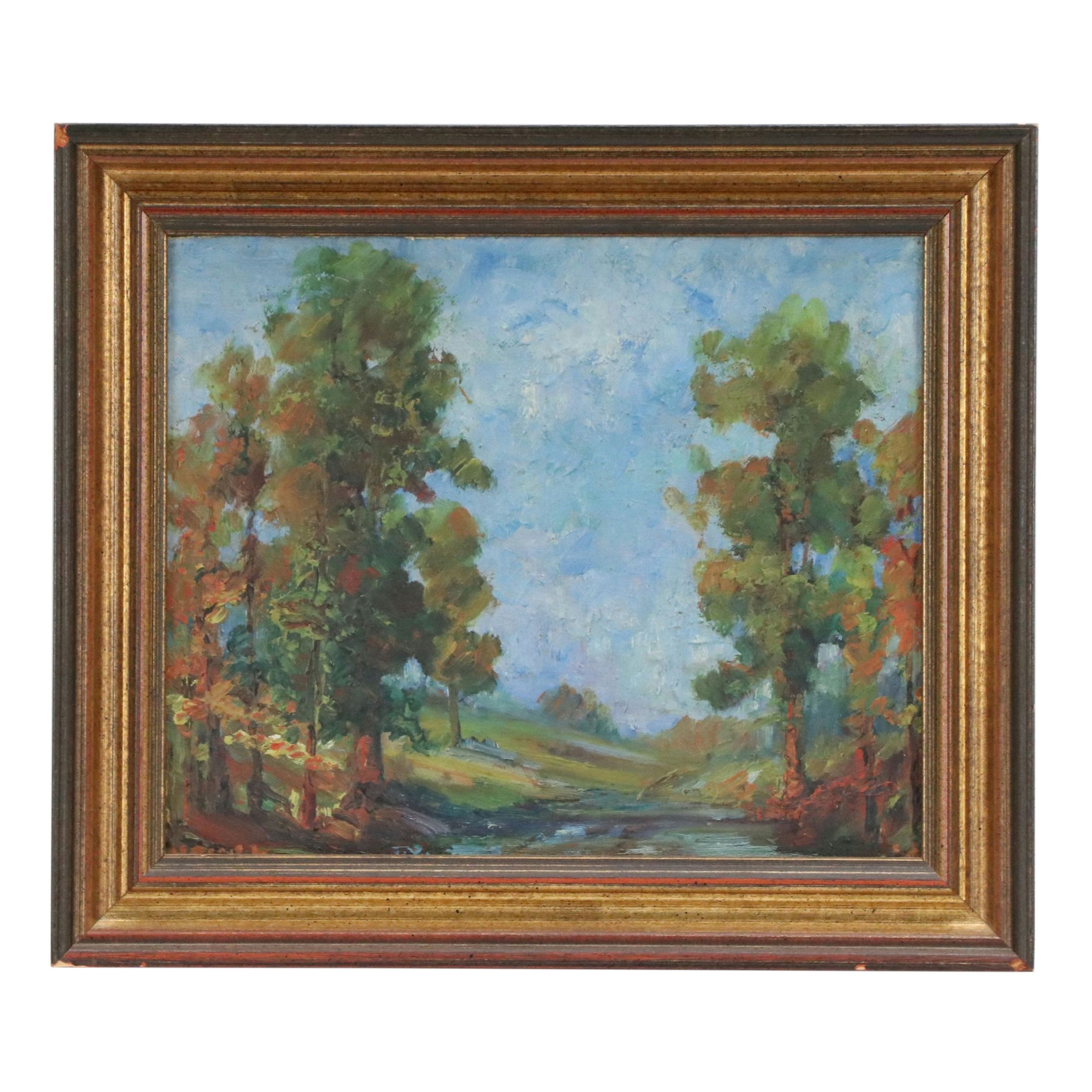 Forest Landscape Oil Painting, Late 20th Century
