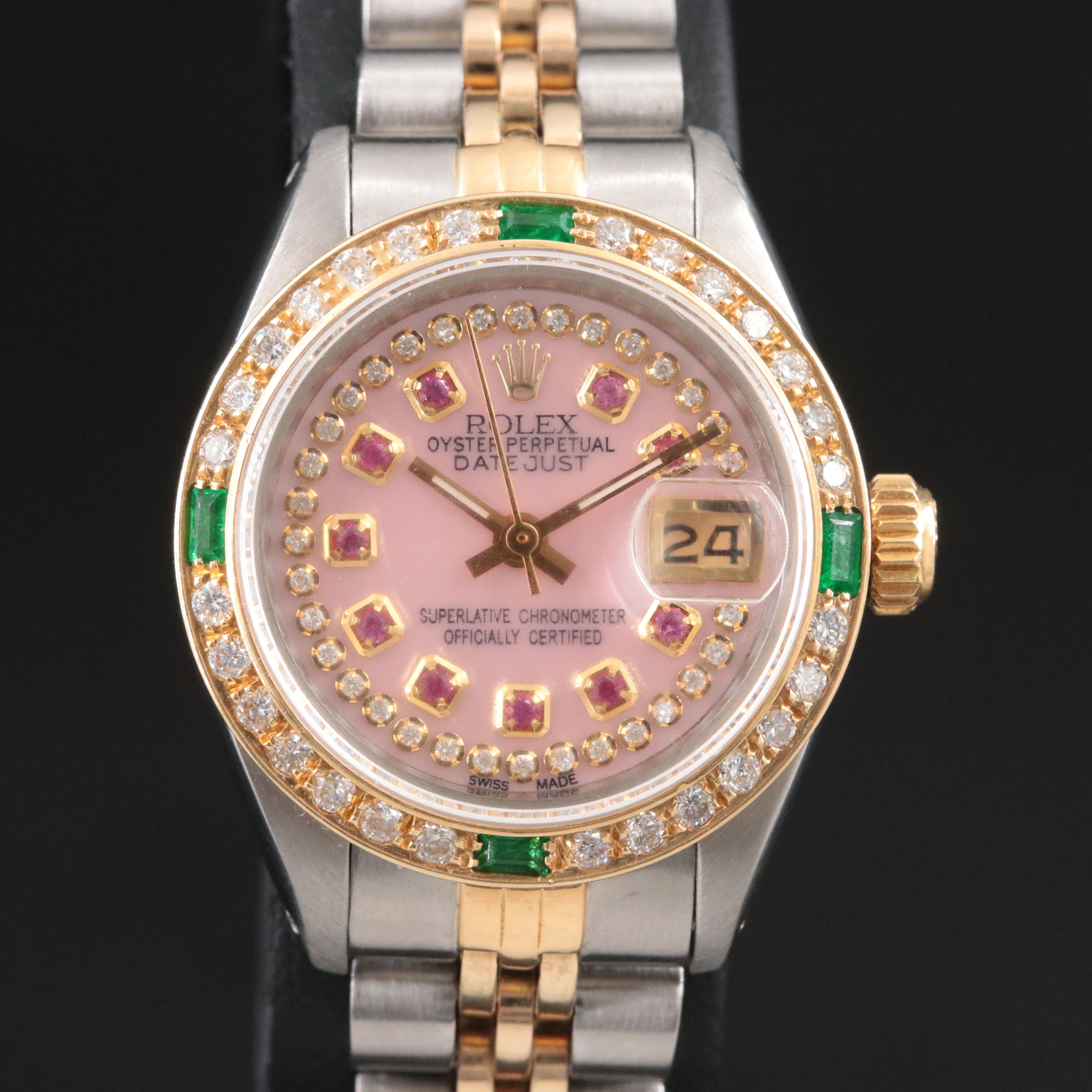1982 Rolex Custom Colored Gemstones & Diamonds Dial, Bezel Datejust Watch