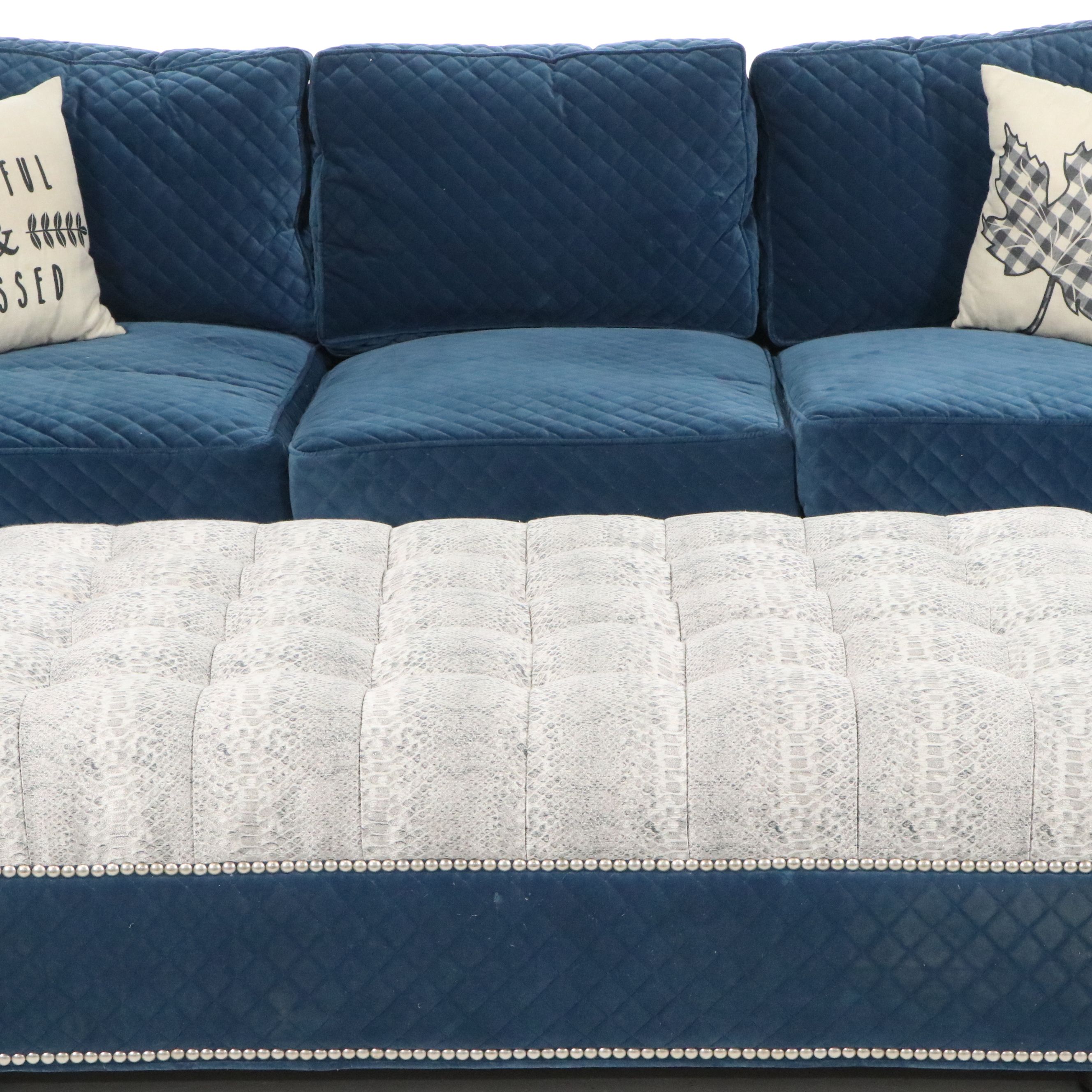 Huntington House Quilted Velvet Sofa and Oversized Ottoman, 21st Century