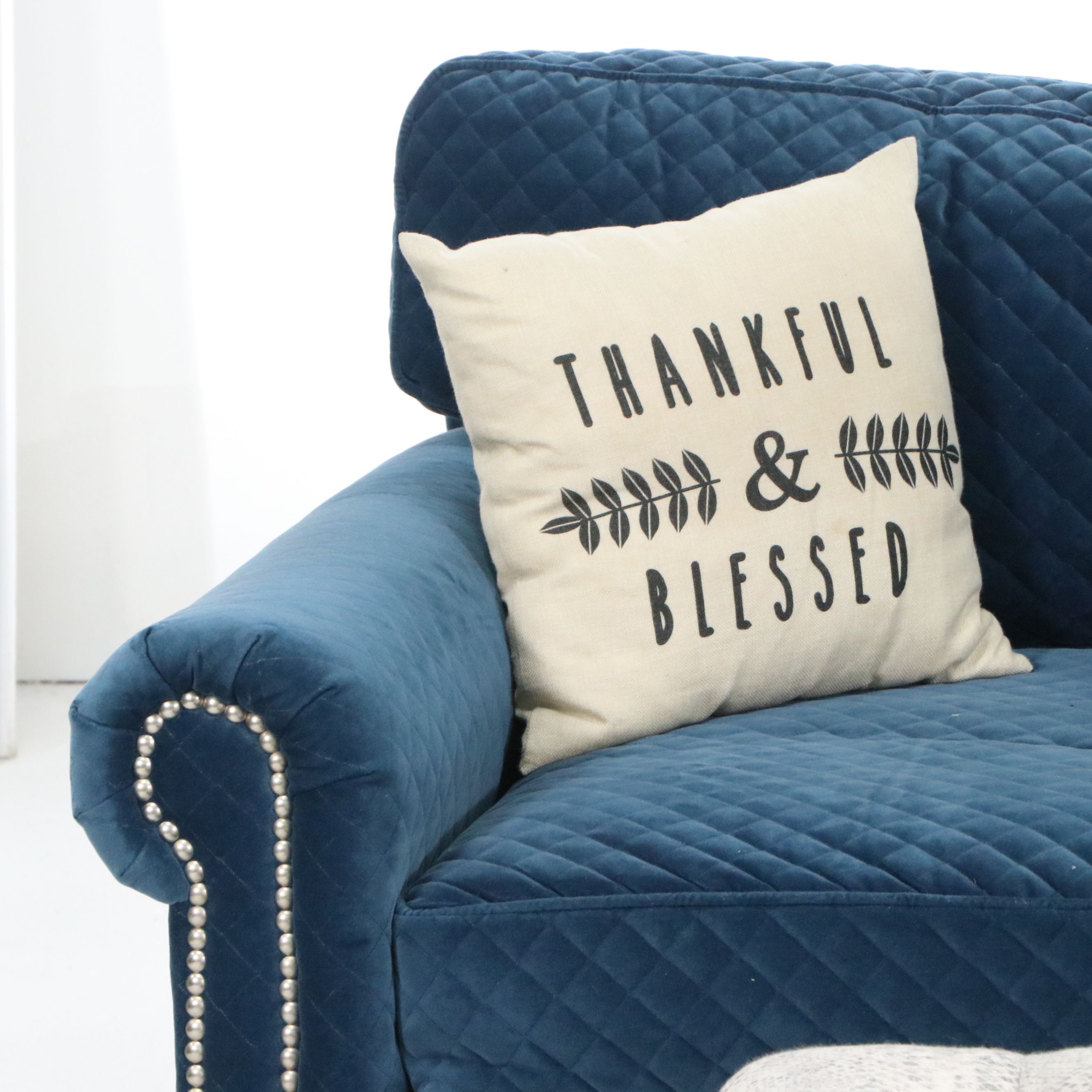 Huntington House Quilted Velvet Sofa and Oversized Ottoman, 21st Century
