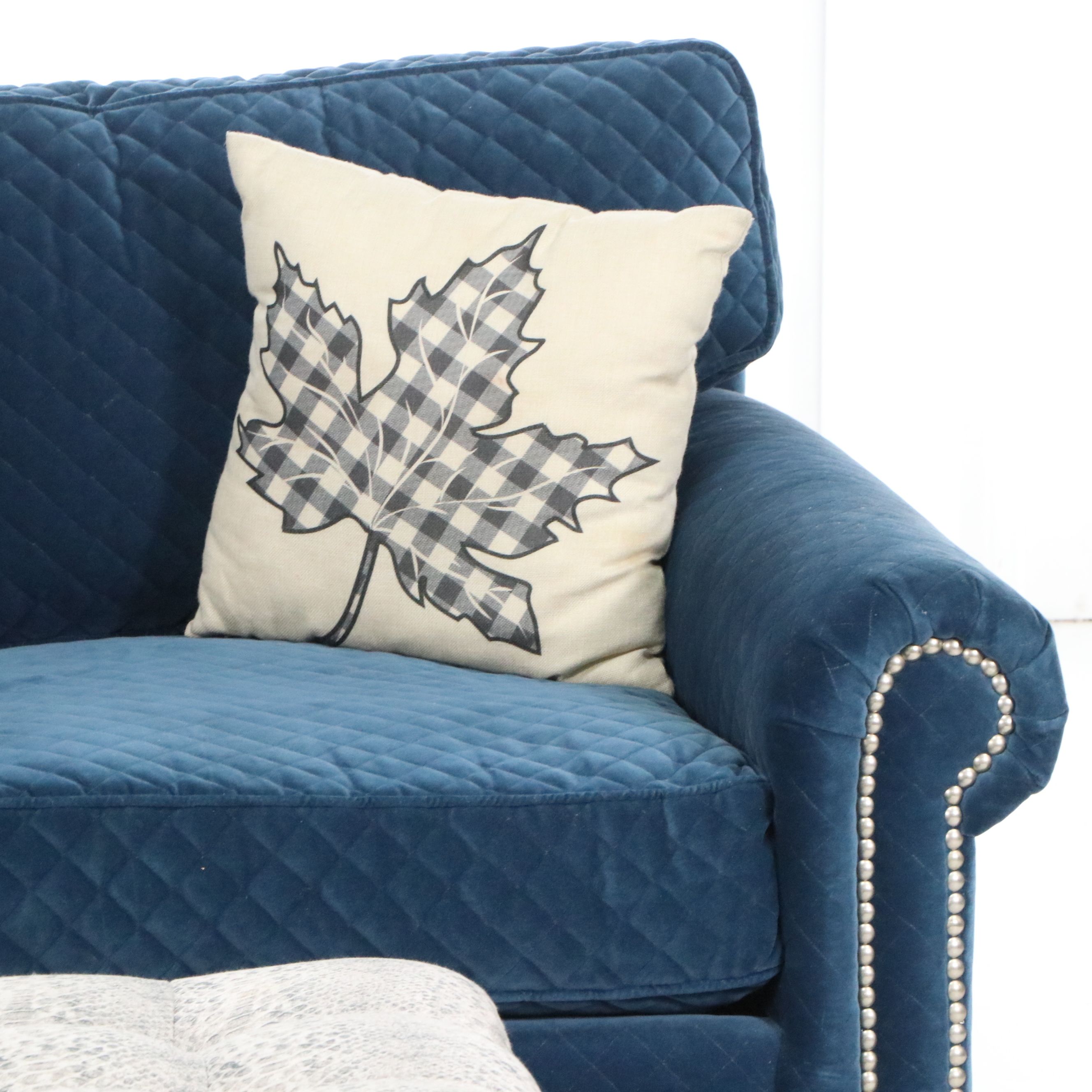 Huntington House Quilted Velvet Sofa and Oversized Ottoman, 21st Century