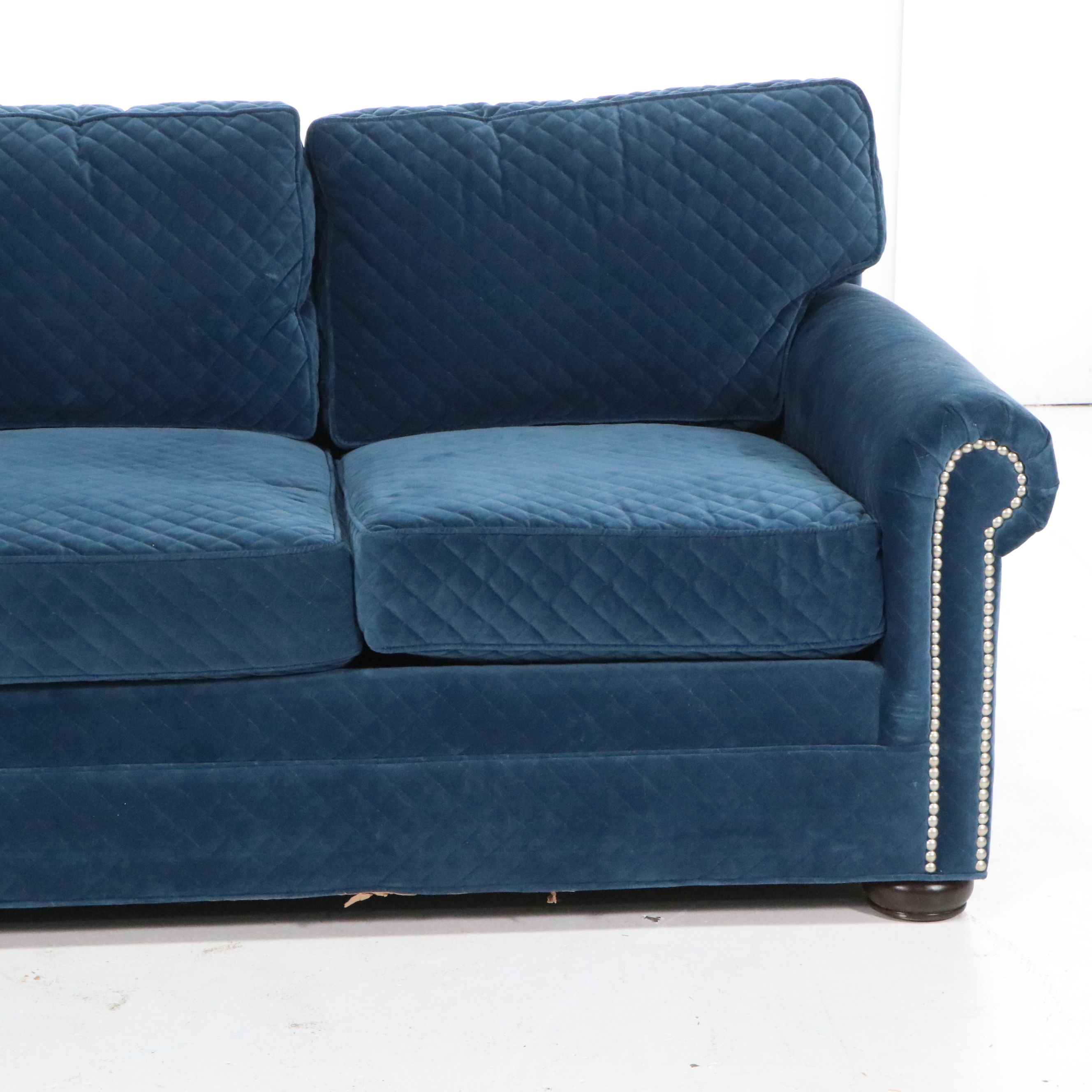 Huntington House Quilted Velvet Sofa and Oversized Ottoman, 21st Century