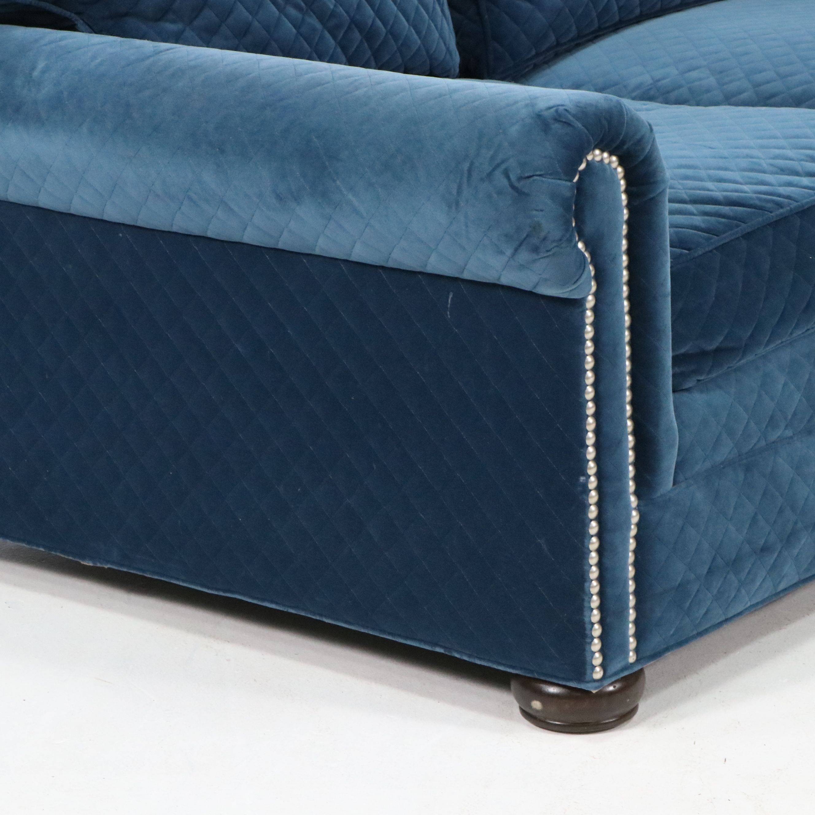 Huntington House Quilted Velvet Sofa and Oversized Ottoman, 21st Century