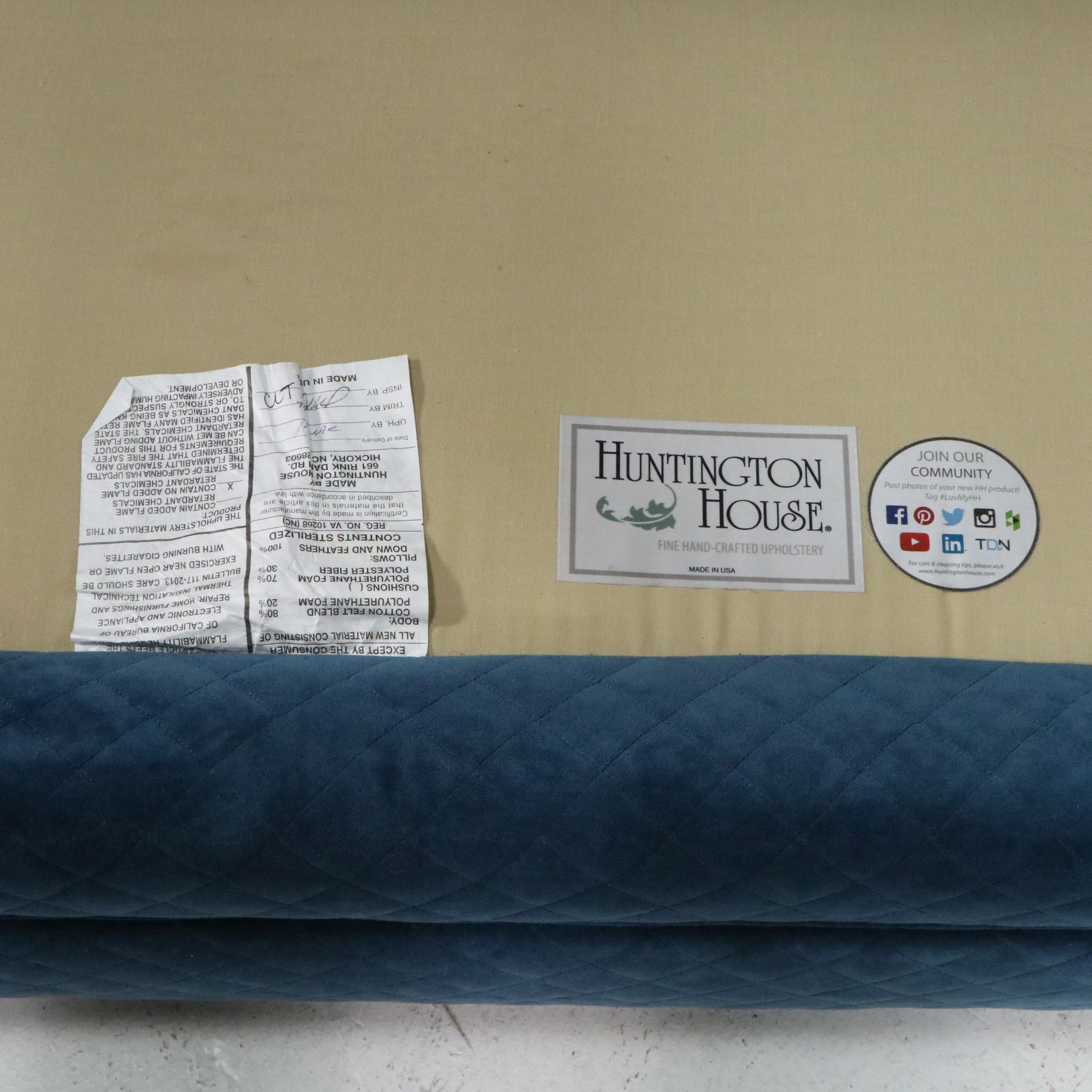 Huntington House Quilted Velvet Sofa and Oversized Ottoman, 21st Century