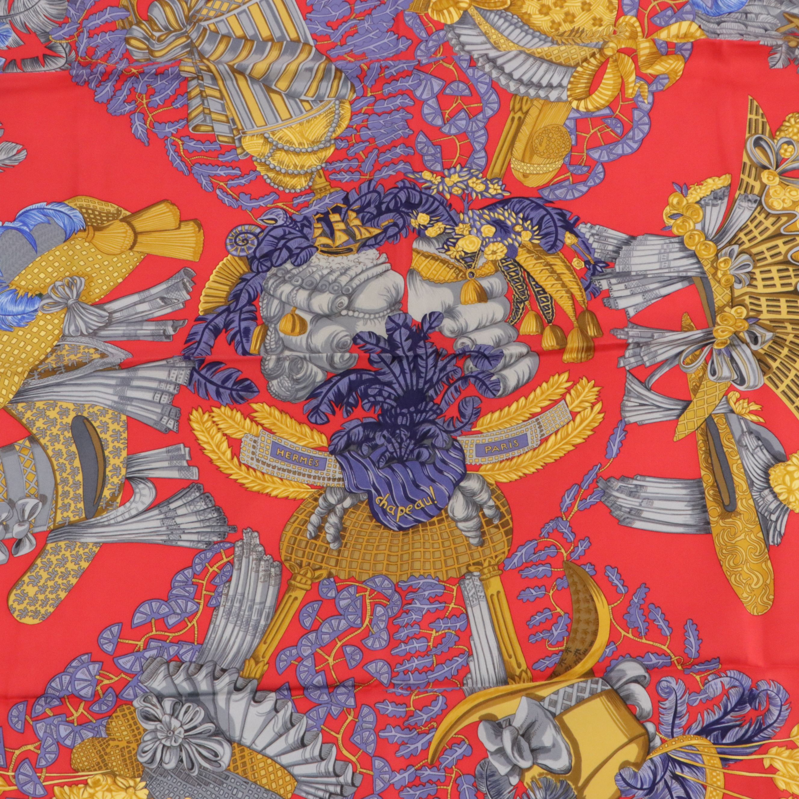 Hermès "Chapeau!" Scarf 90 in Silk Twill with Box