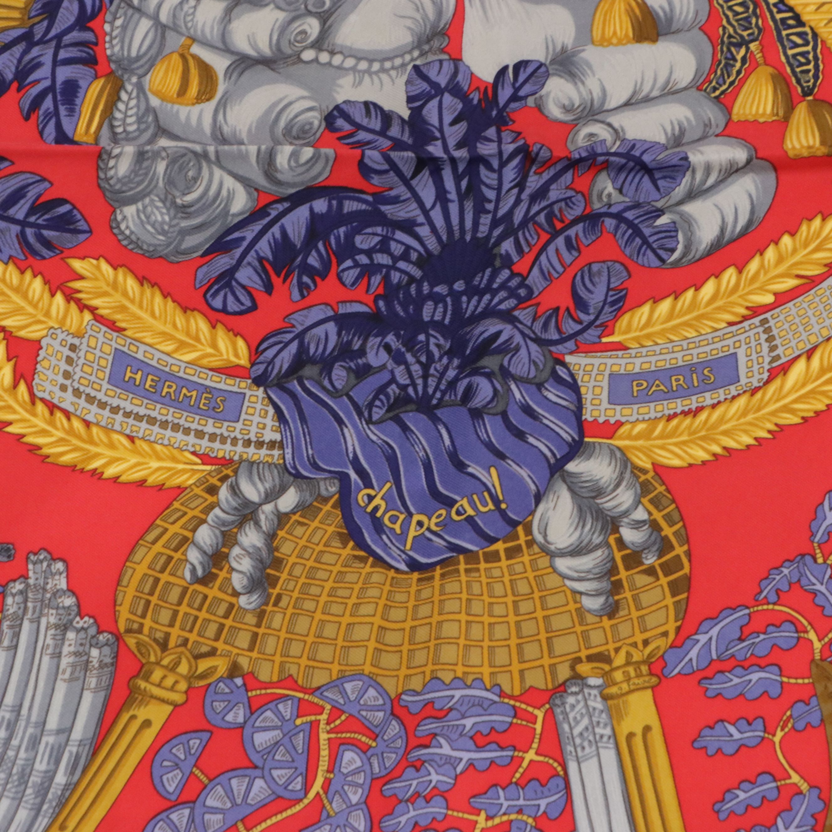 Hermès "Chapeau!" Scarf 90 in Silk Twill with Box