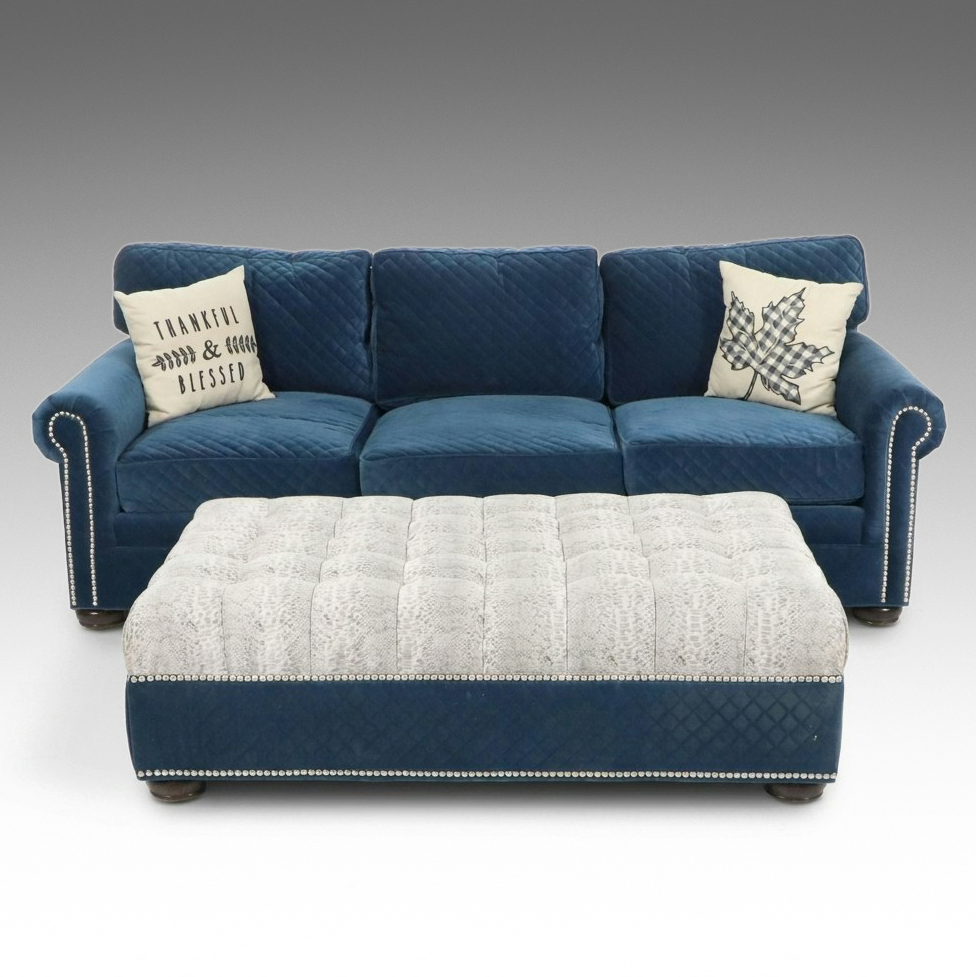 Huntington House Quilted Velvet Sofa and Oversized Ottoman, 21st Century