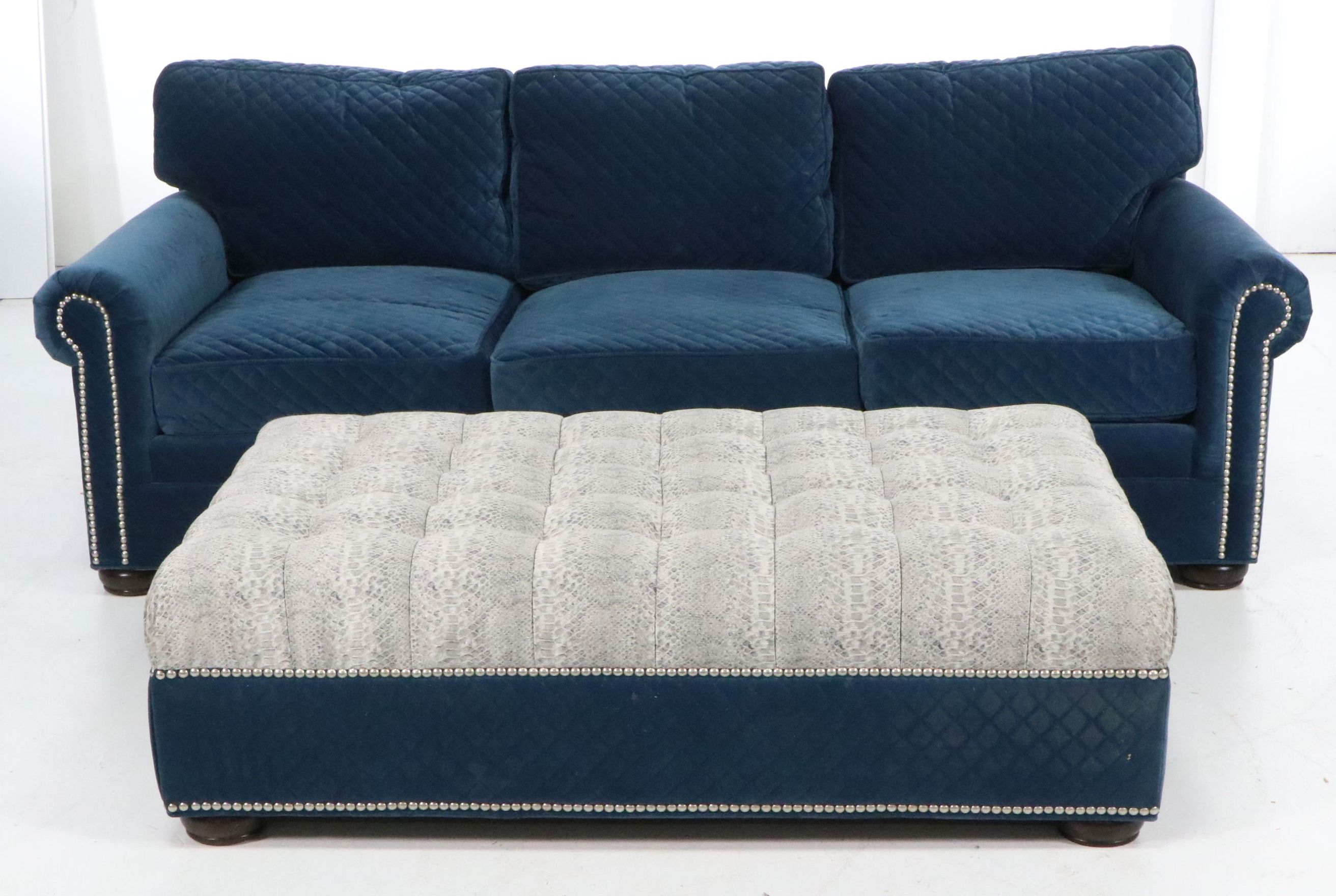 Huntington House Quilted Velvet Sofa and Oversized Ottoman, 21st Century