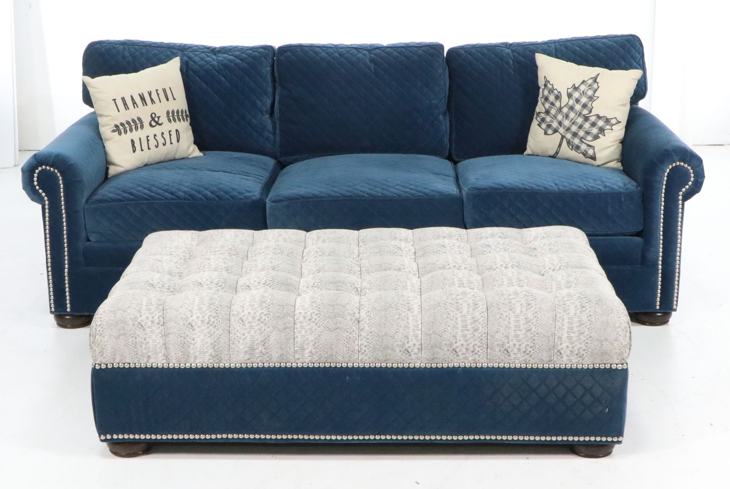 Huntington House Quilted Velvet Sofa and Oversized Ottoman, 21st Century