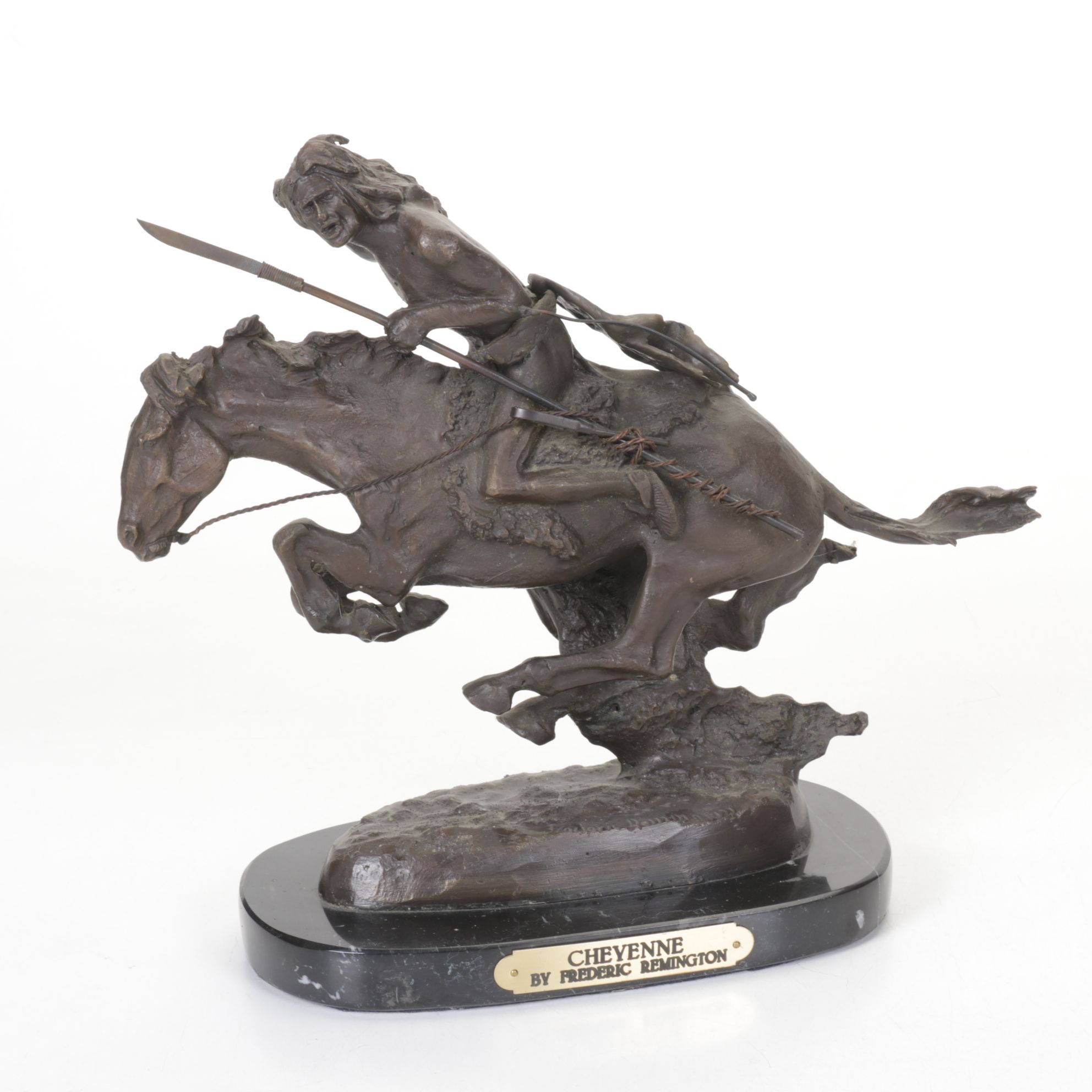 Patinated Cast Metal Sculpture "Cheyenne" After Frederic Remington