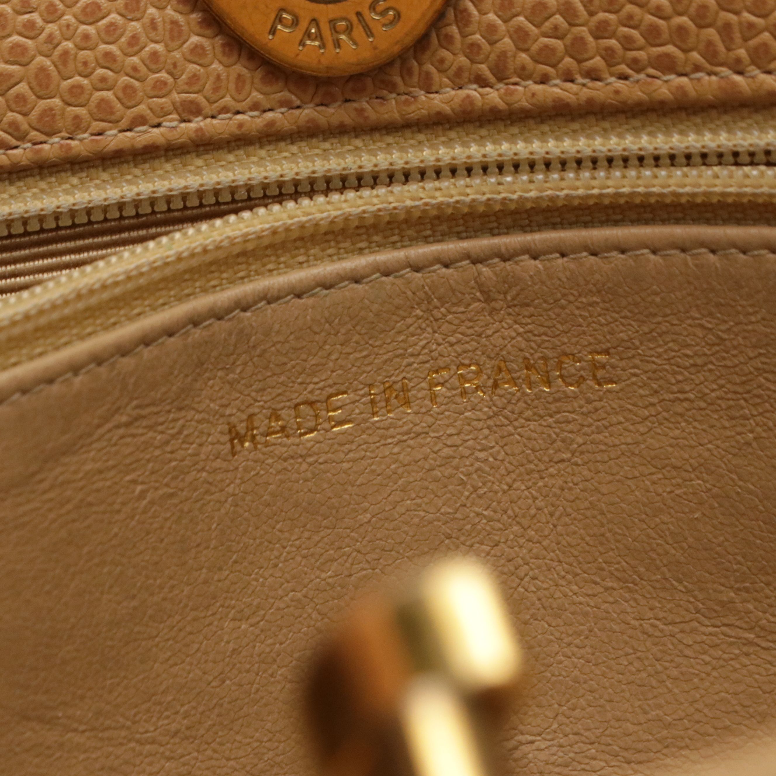 Chanel CC Turnlock Front Pocket Tote Bag in Tan Quilted Caviar Leather