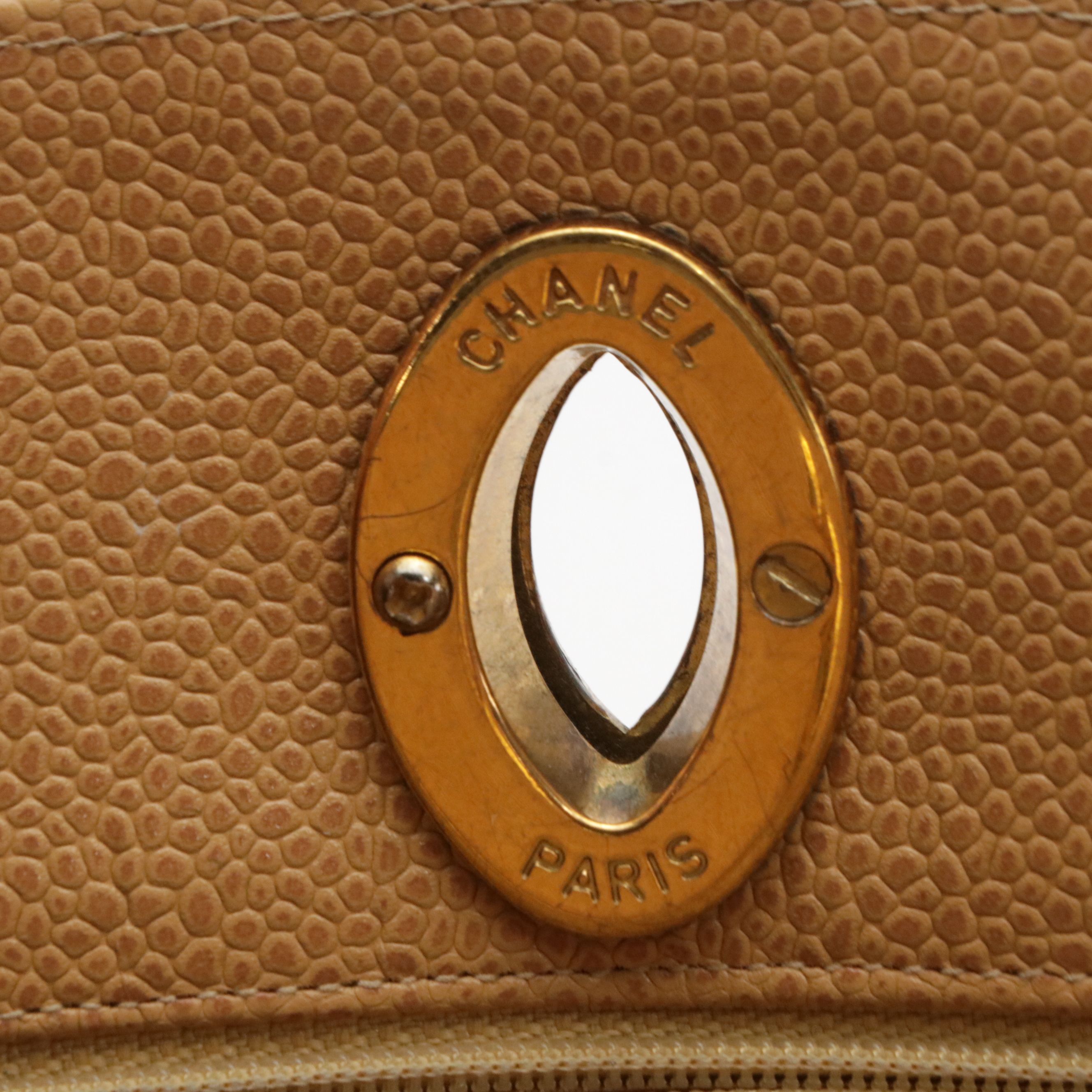 Chanel CC Turnlock Front Pocket Tote Bag in Tan Quilted Caviar Leather