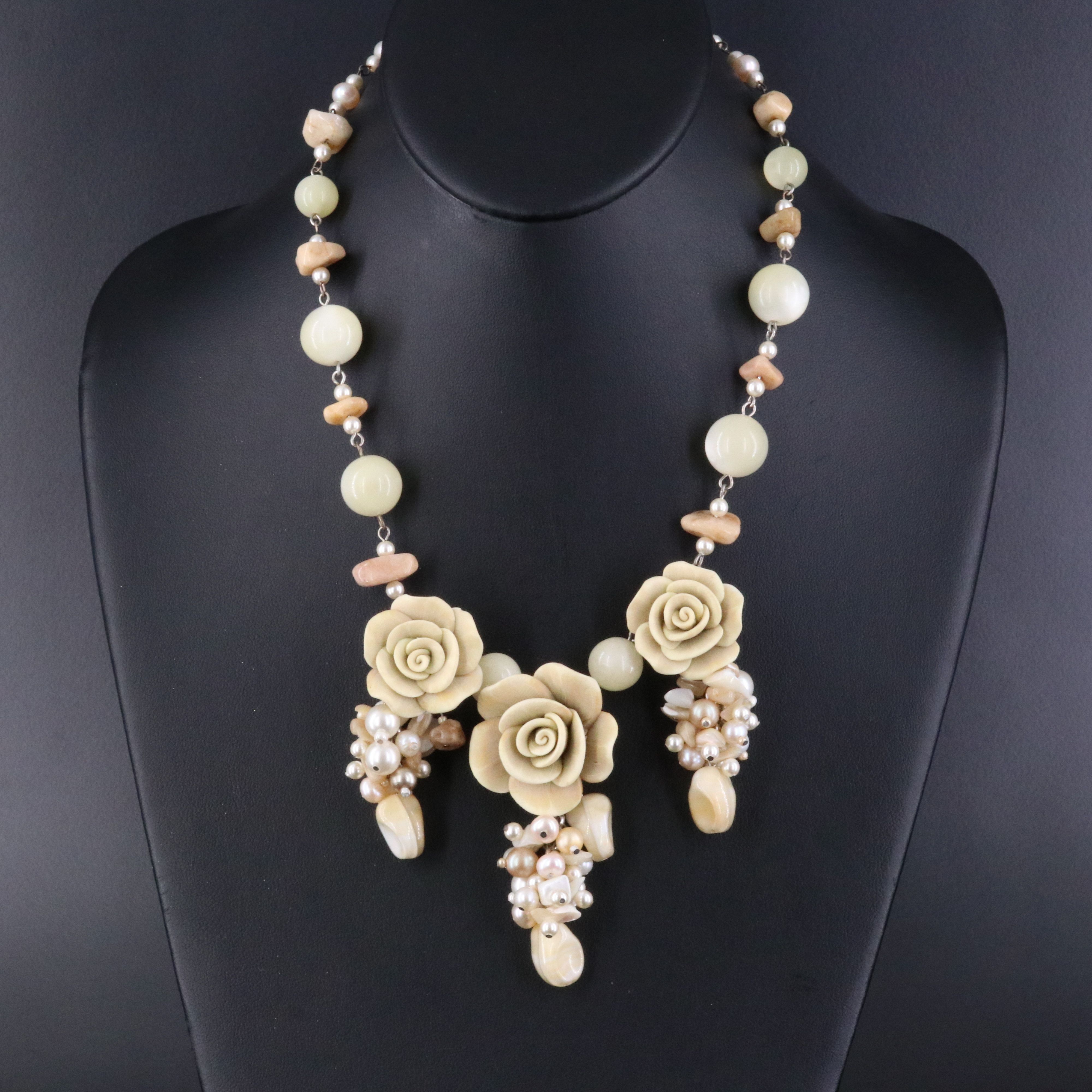 Floral Necklace Featuring Pearl and Shell