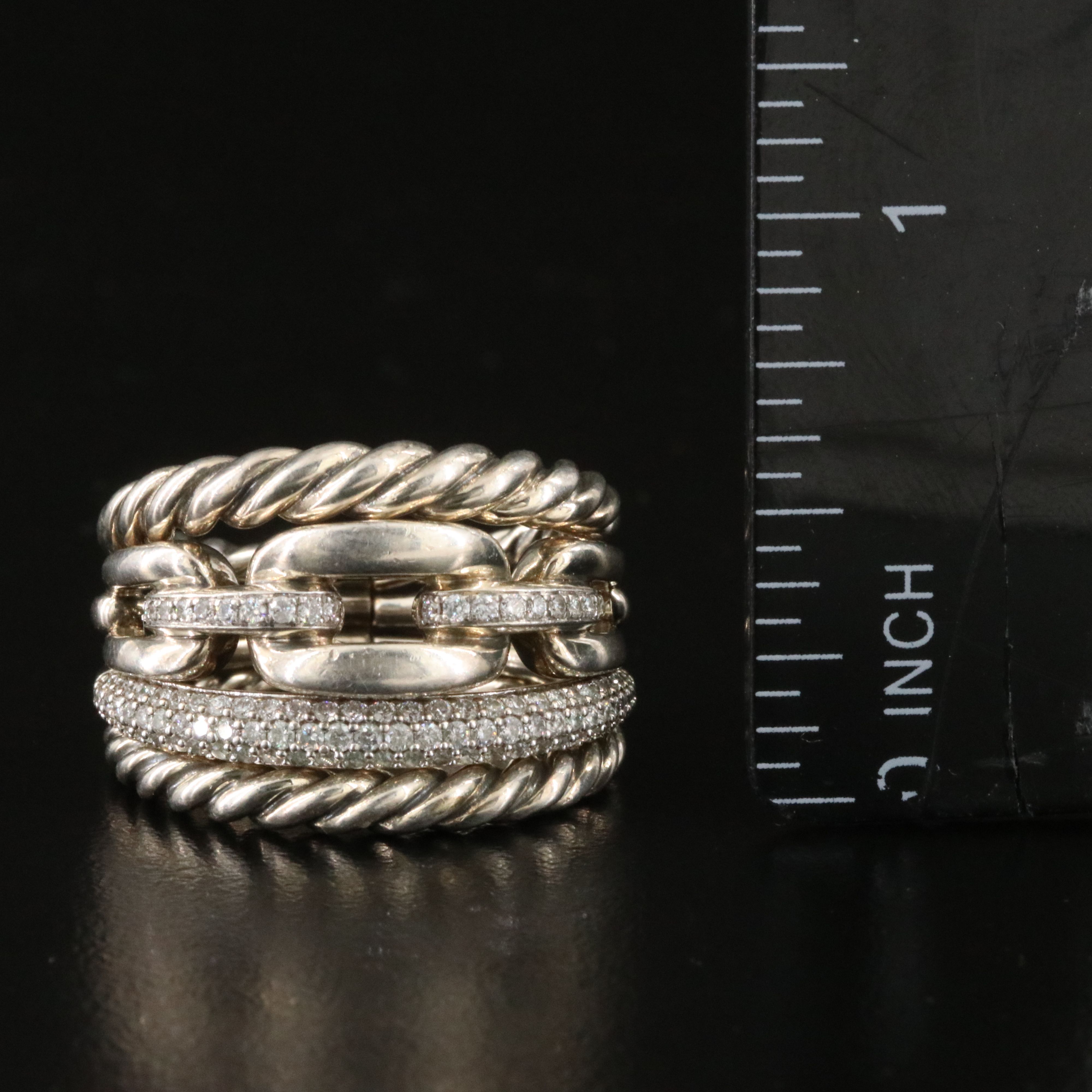 David Yurman Wellesley Sterling 0.28 CTW Diamond Four Row Ring