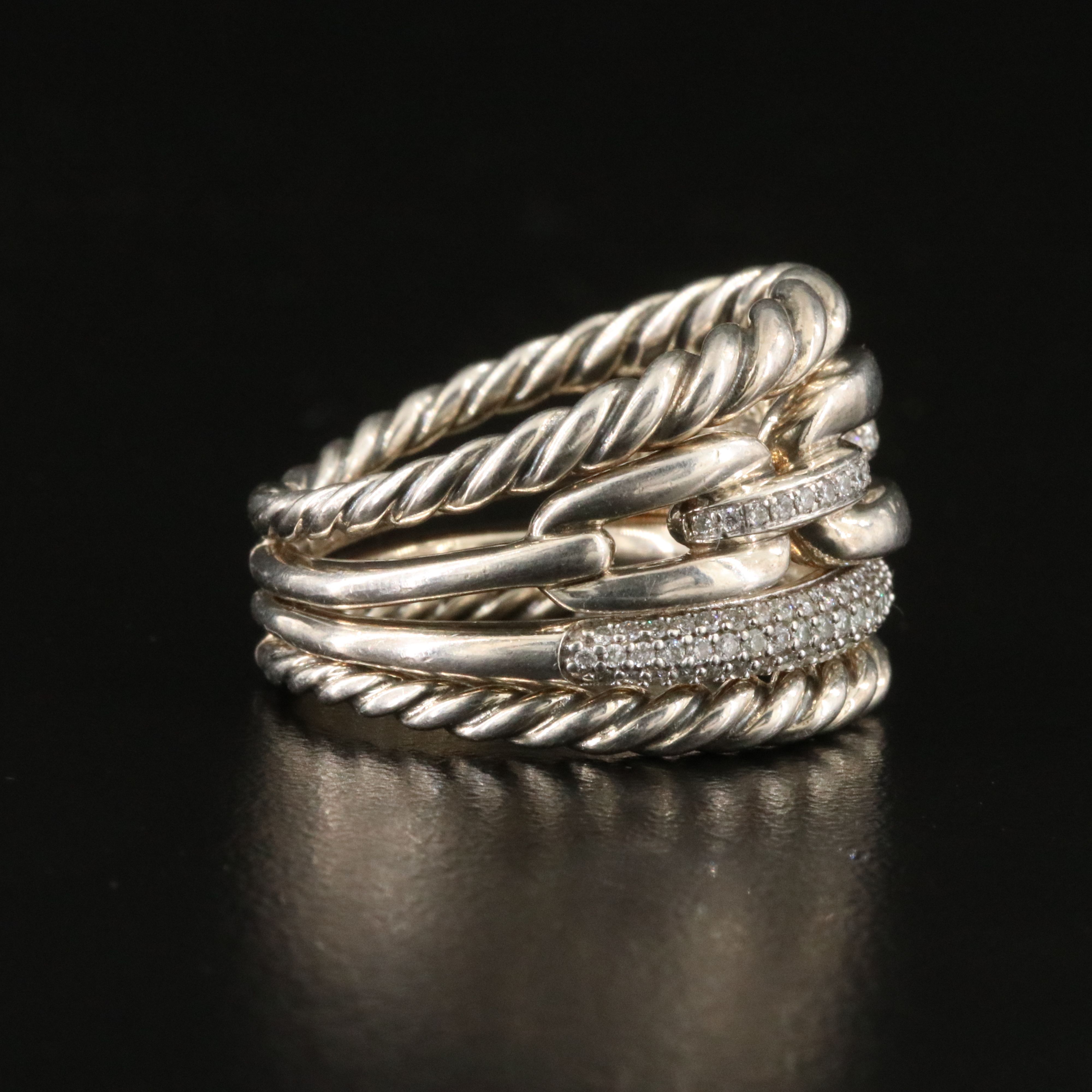 David Yurman Wellesley Sterling 0.28 CTW Diamond Four Row Ring