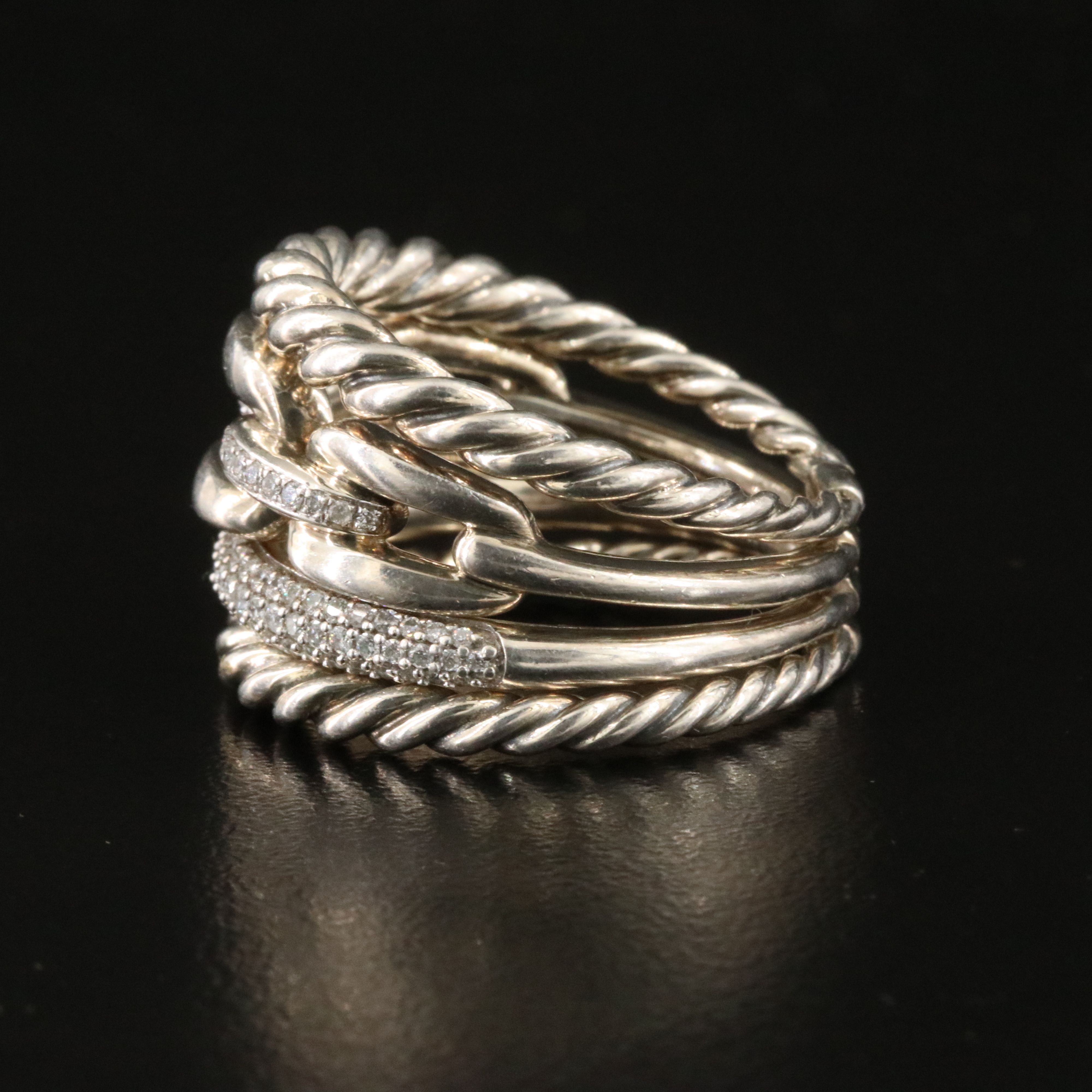 David Yurman Wellesley Sterling 0.28 CTW Diamond Four Row Ring