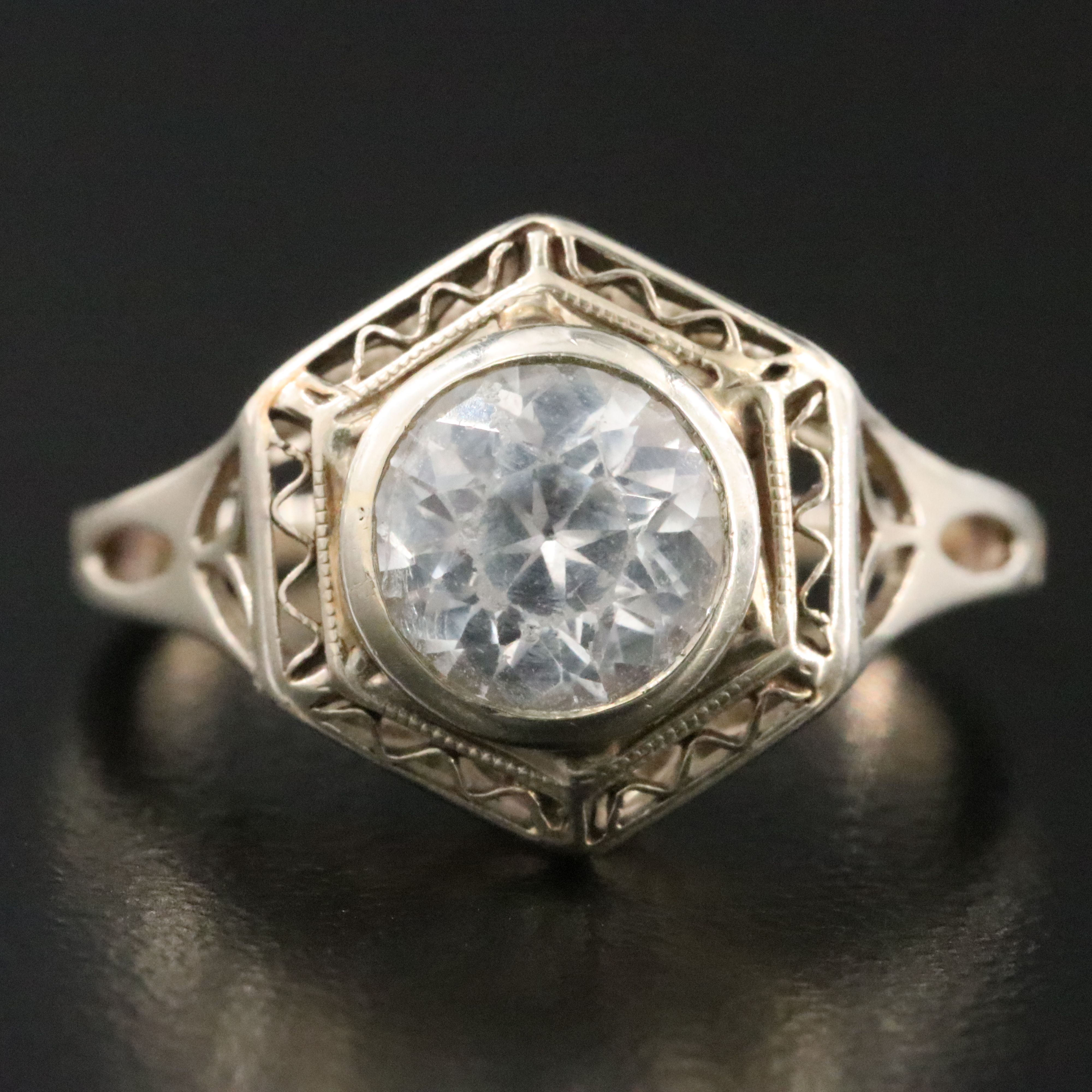 Antique 14K White Sapphire Ring