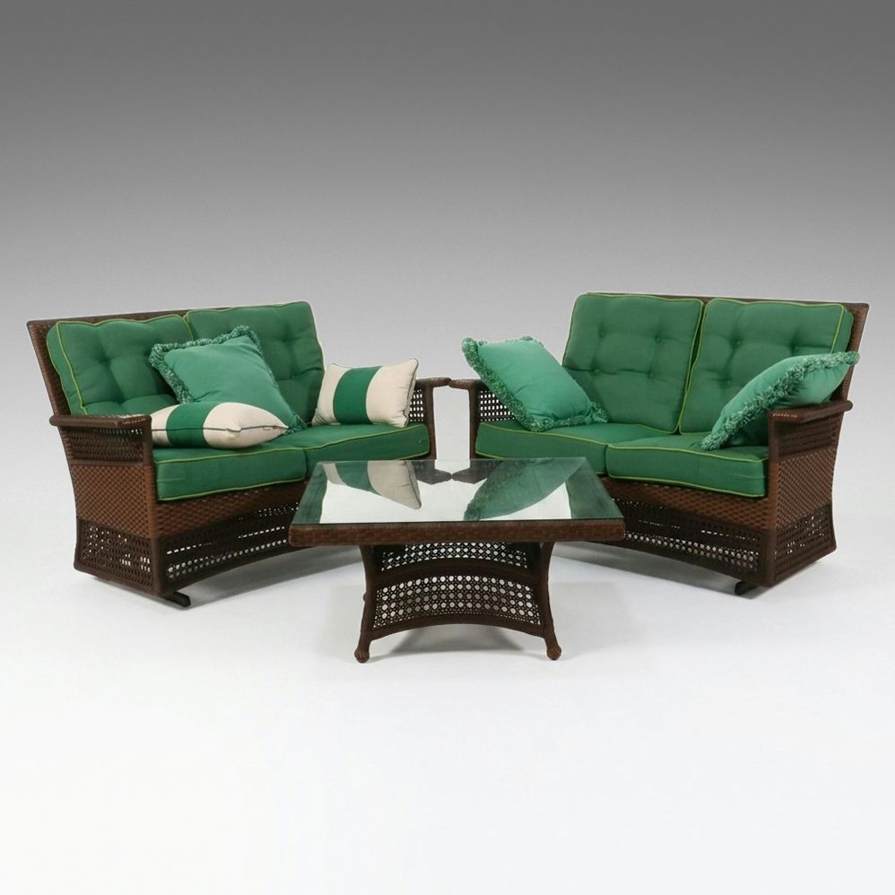 Lloyd Flanders Lloyd Loom All-Weather PE Patio Gliders and Coffee Table