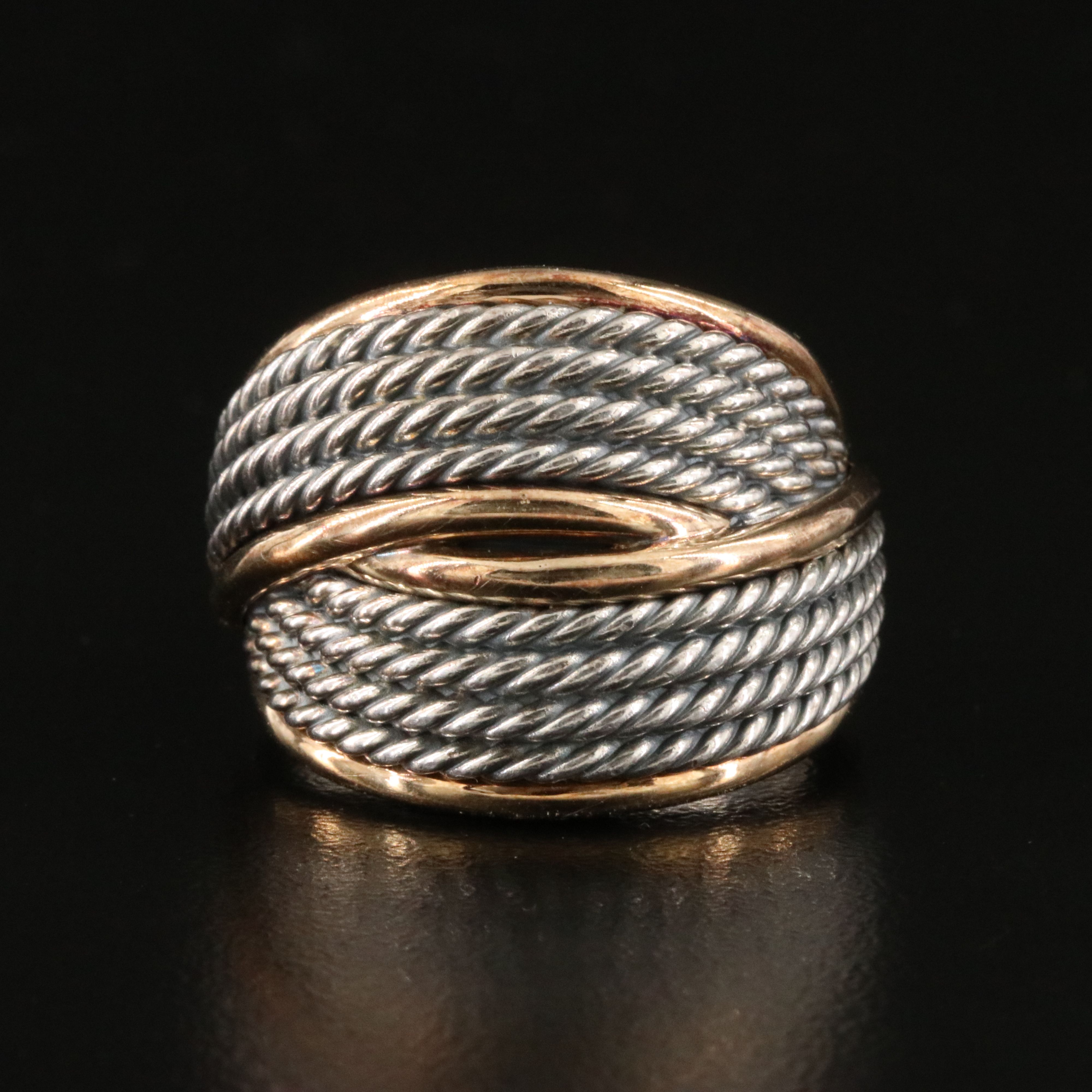 David Yurman Origami Sterling and 18K Rose Gold Ring