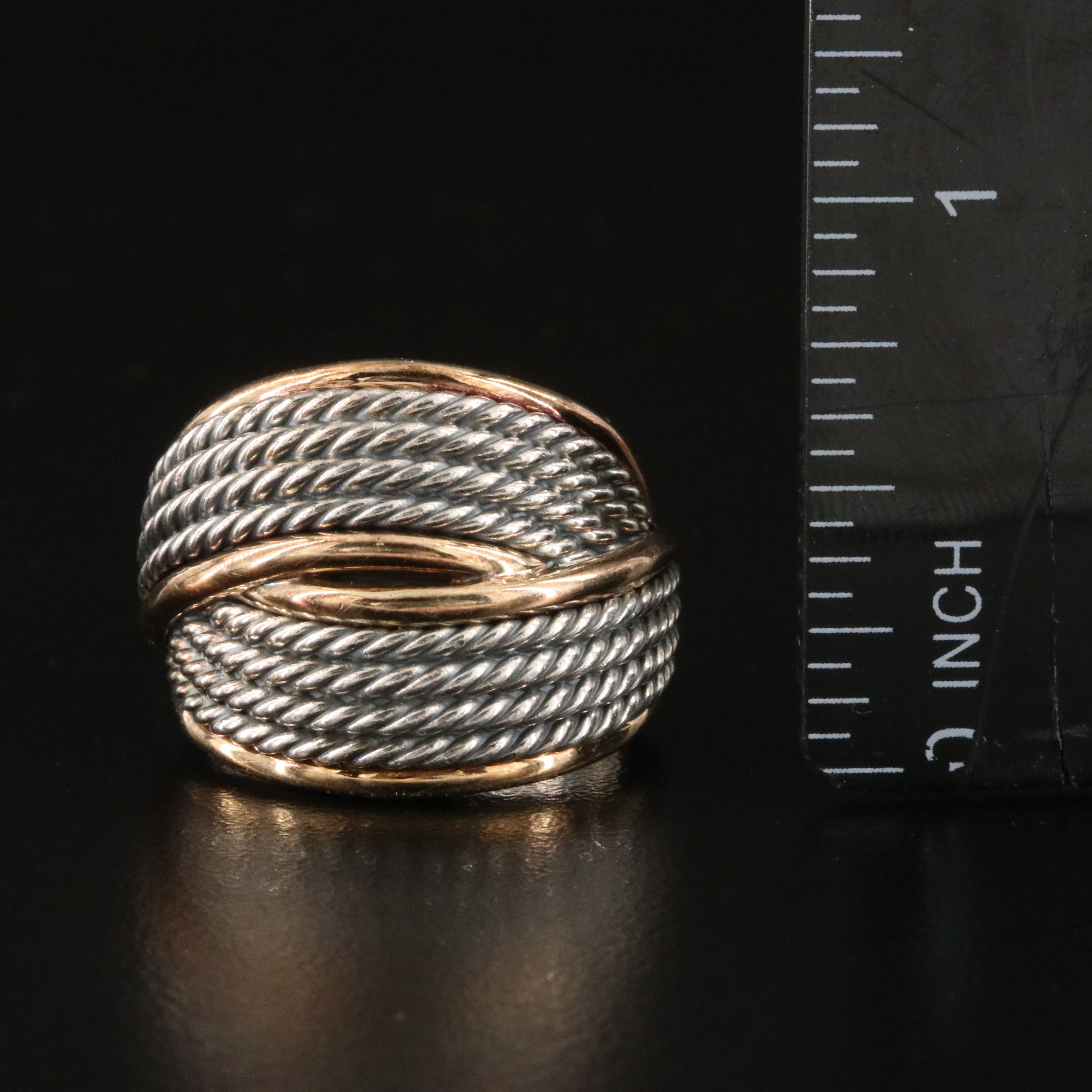 David Yurman Origami Sterling and 18K Rose Gold Ring