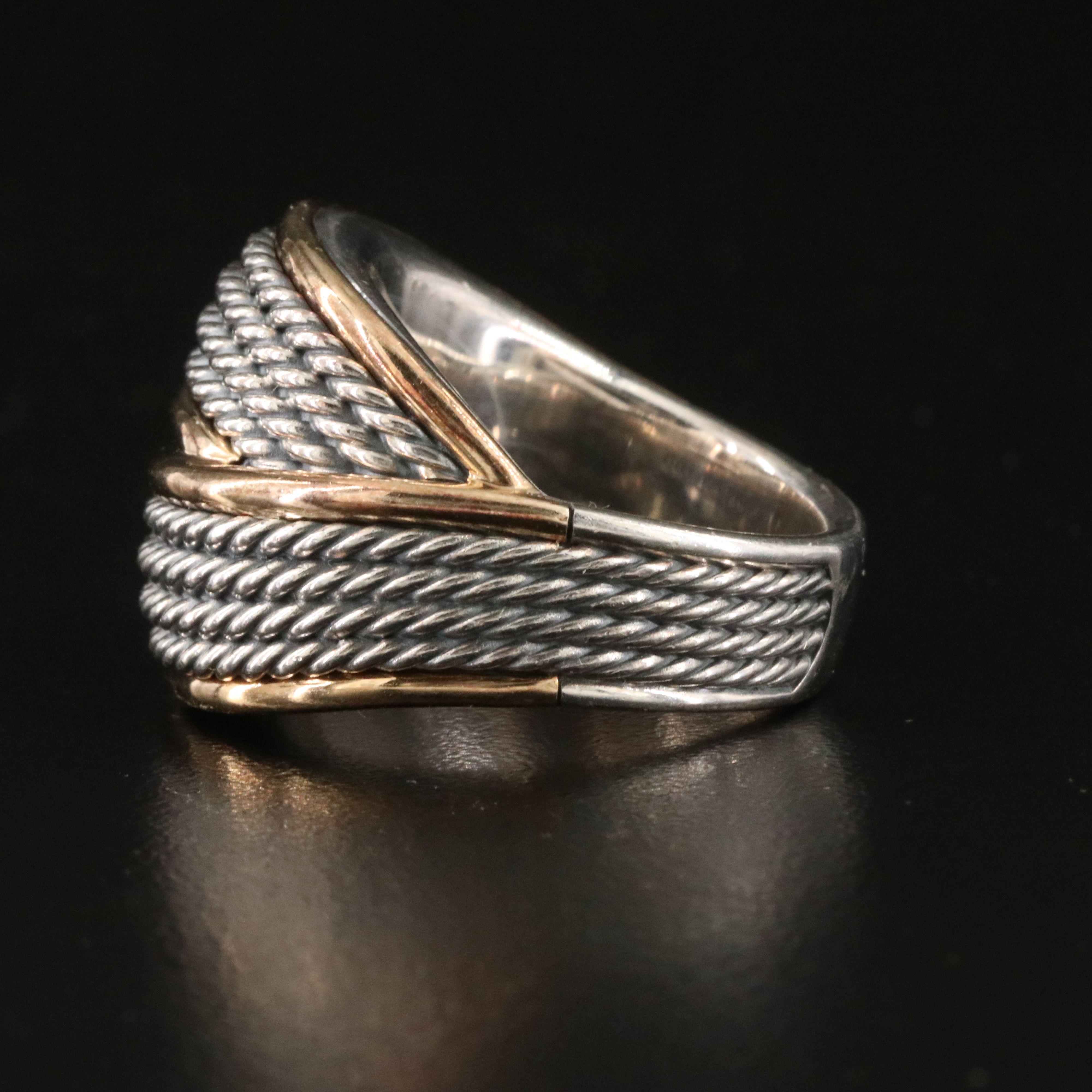 David Yurman Origami Sterling and 18K Rose Gold Ring