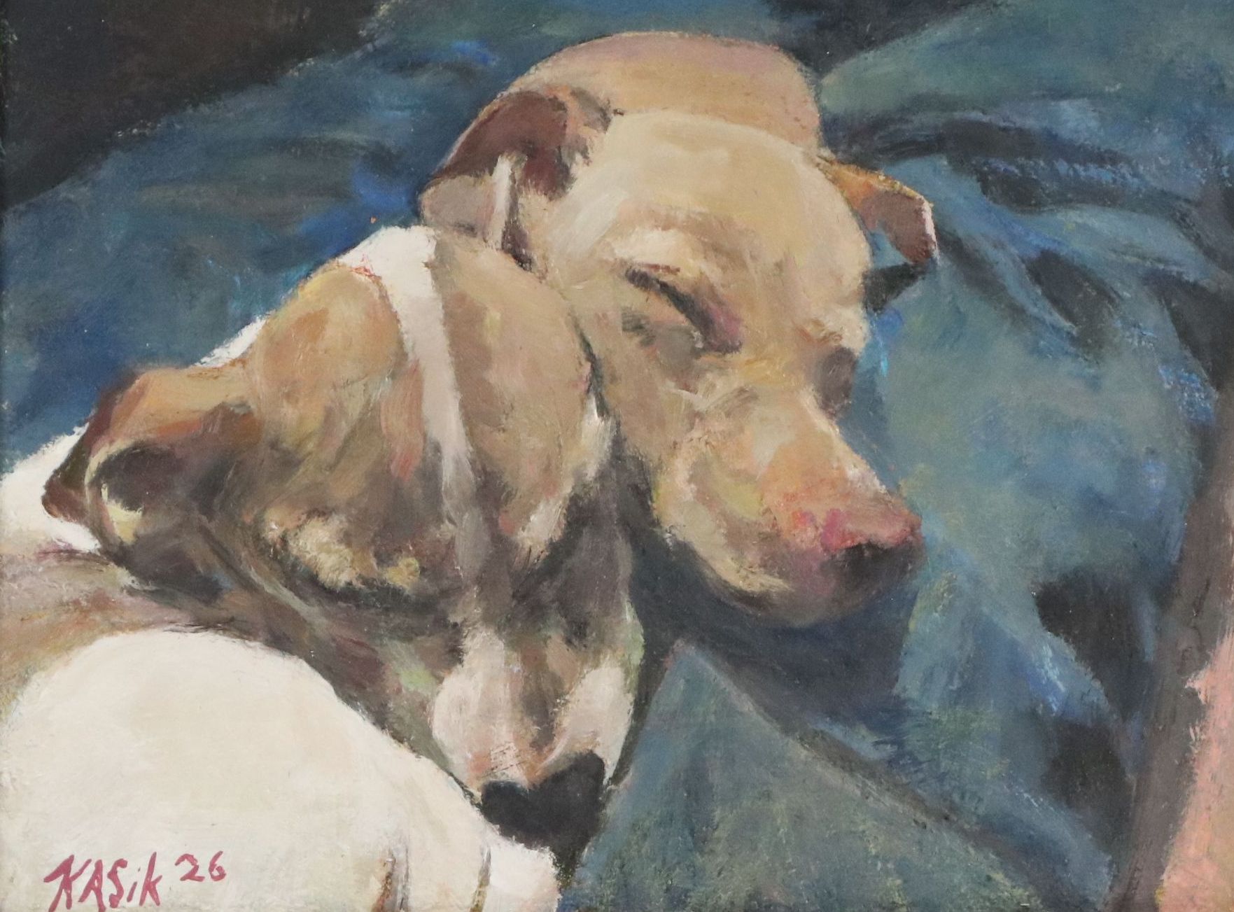 Kevin Kasik Oil Painting of Sleeping Puppies, 2026