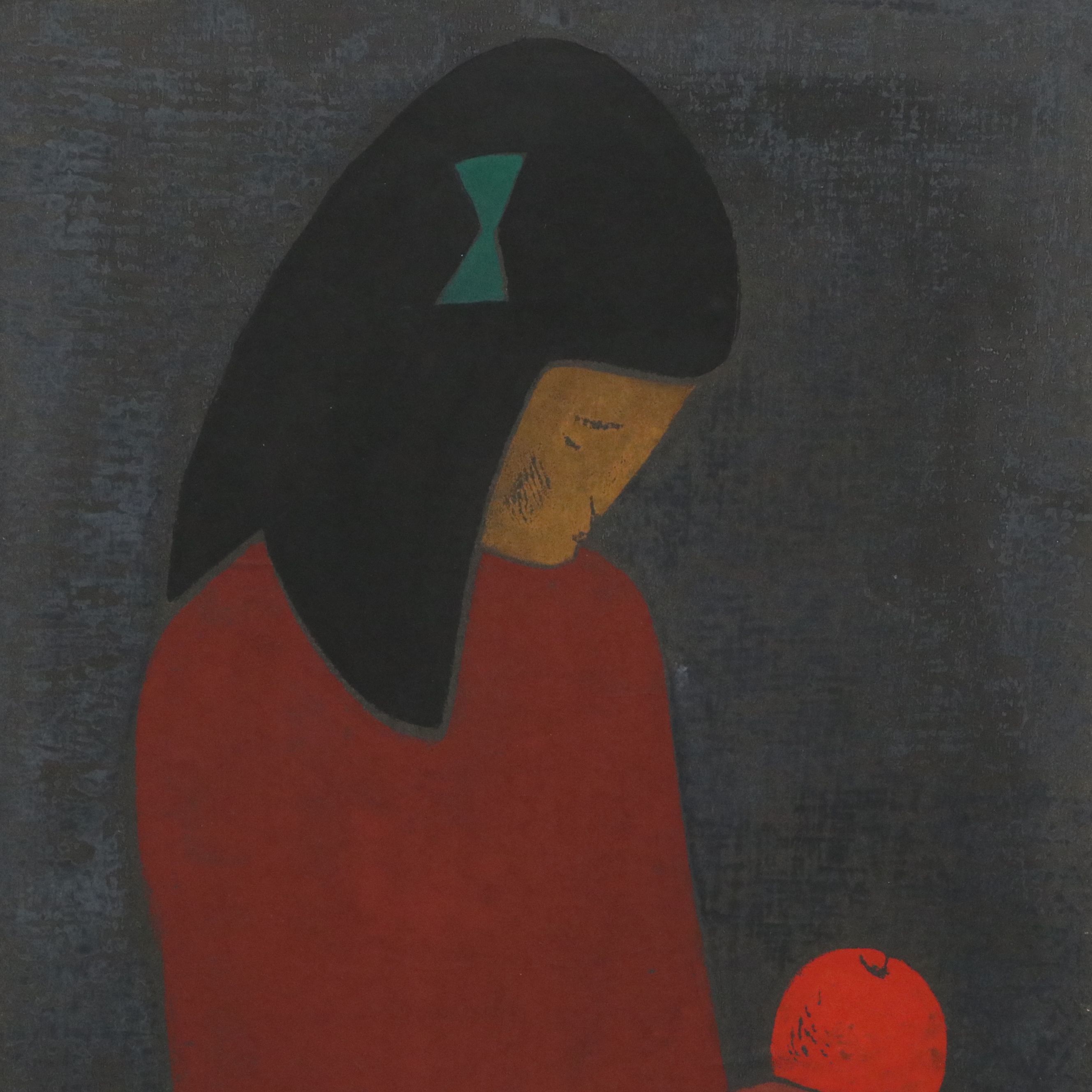 Kiyoshi Saitō Japanese Modernist Color Woodblock Print "Red Fruit," 1955