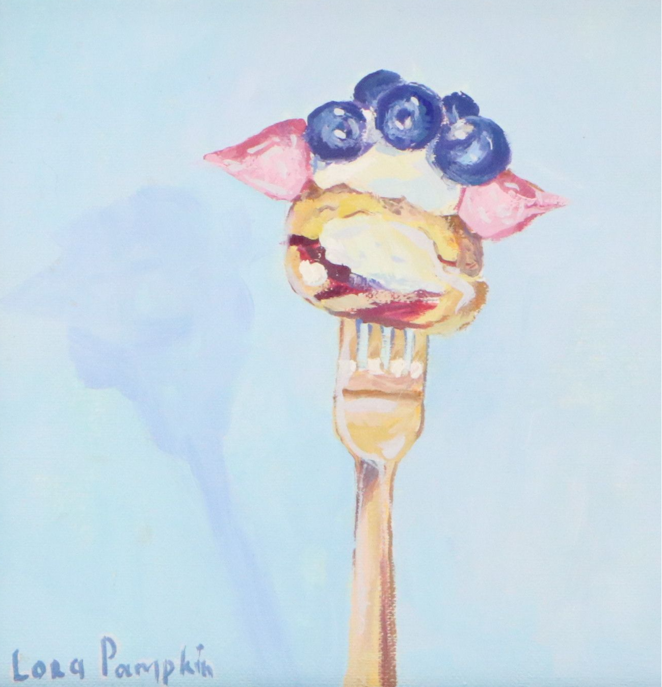 Lora Pampkin Still Life Oil Painting of the Perfect Bite on Fork, 21st Century