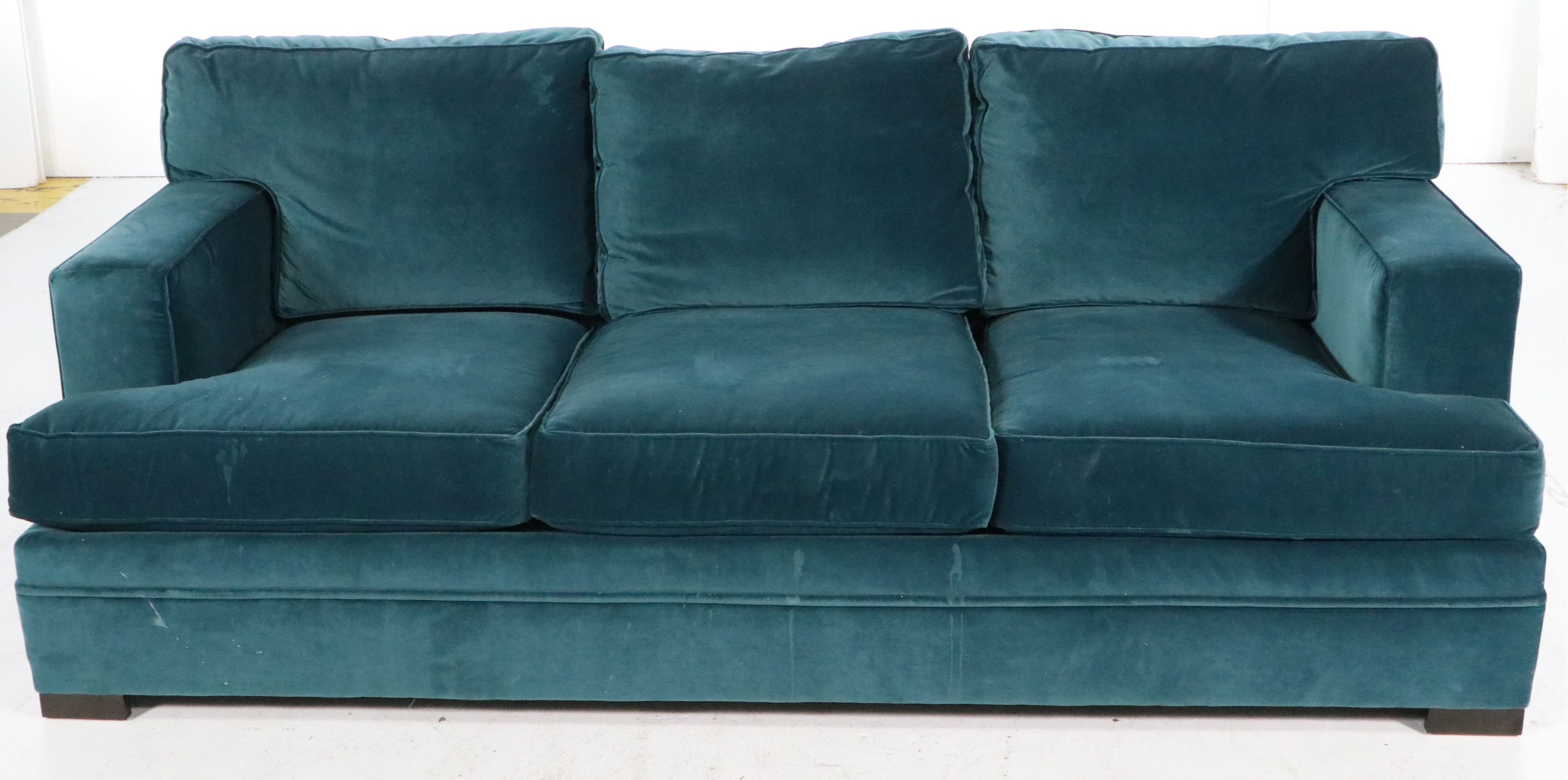 Huntington House Velvet Sofa with Tufted Ottoman Set and Accent Pillows