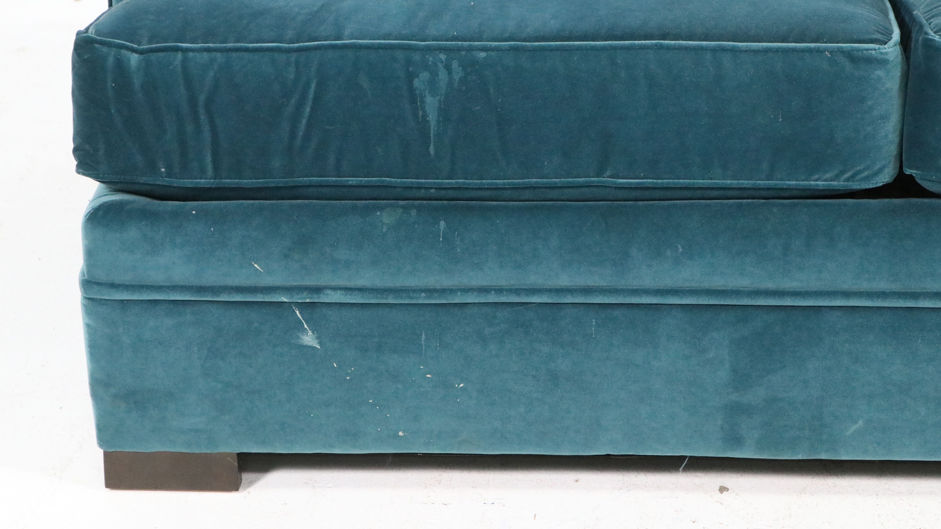 Huntington House Velvet Sofa with Tufted Ottoman Set and Accent Pillows
