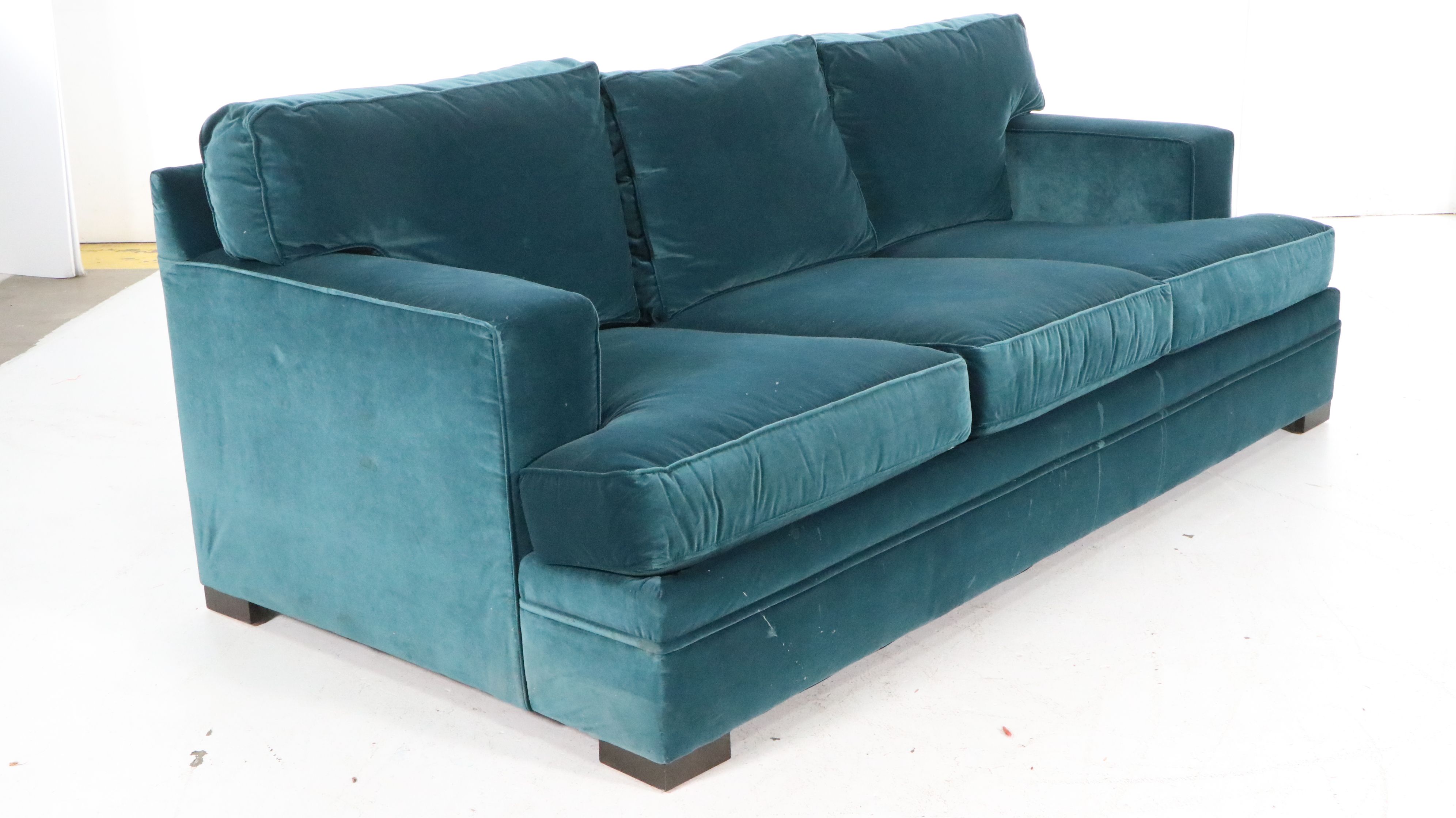 Huntington House Velvet Sofa with Tufted Ottoman Set and Accent Pillows