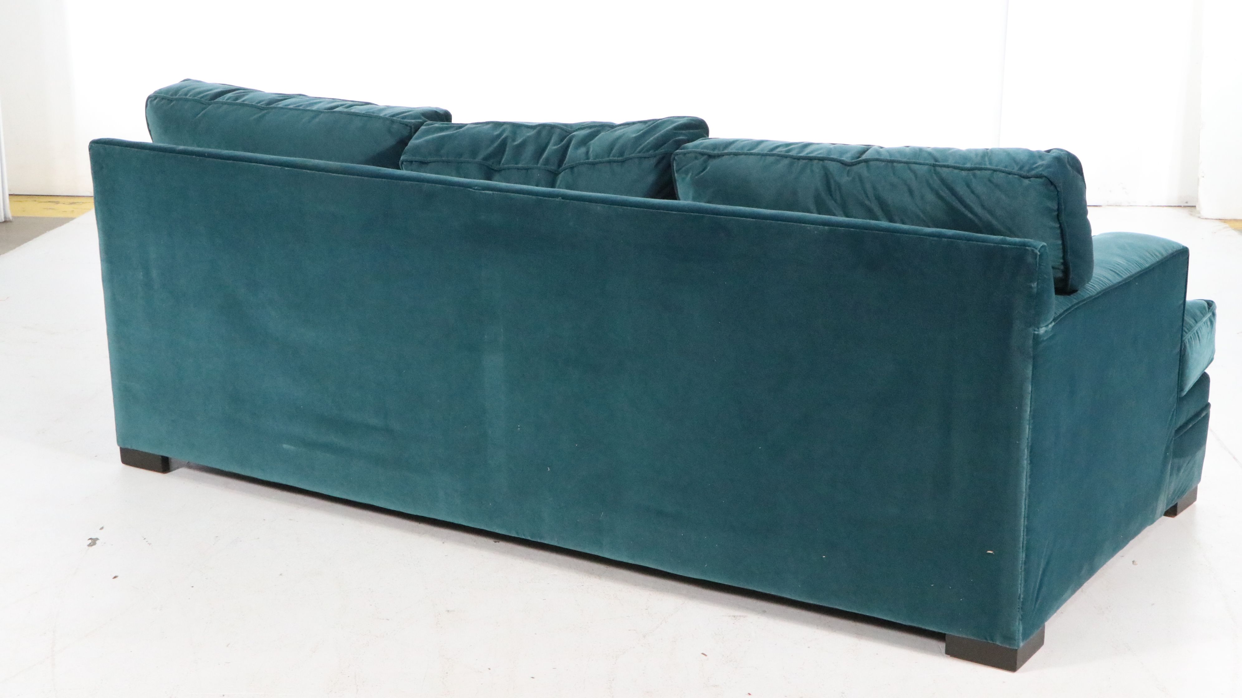 Huntington House Velvet Sofa with Tufted Ottoman Set and Accent Pillows