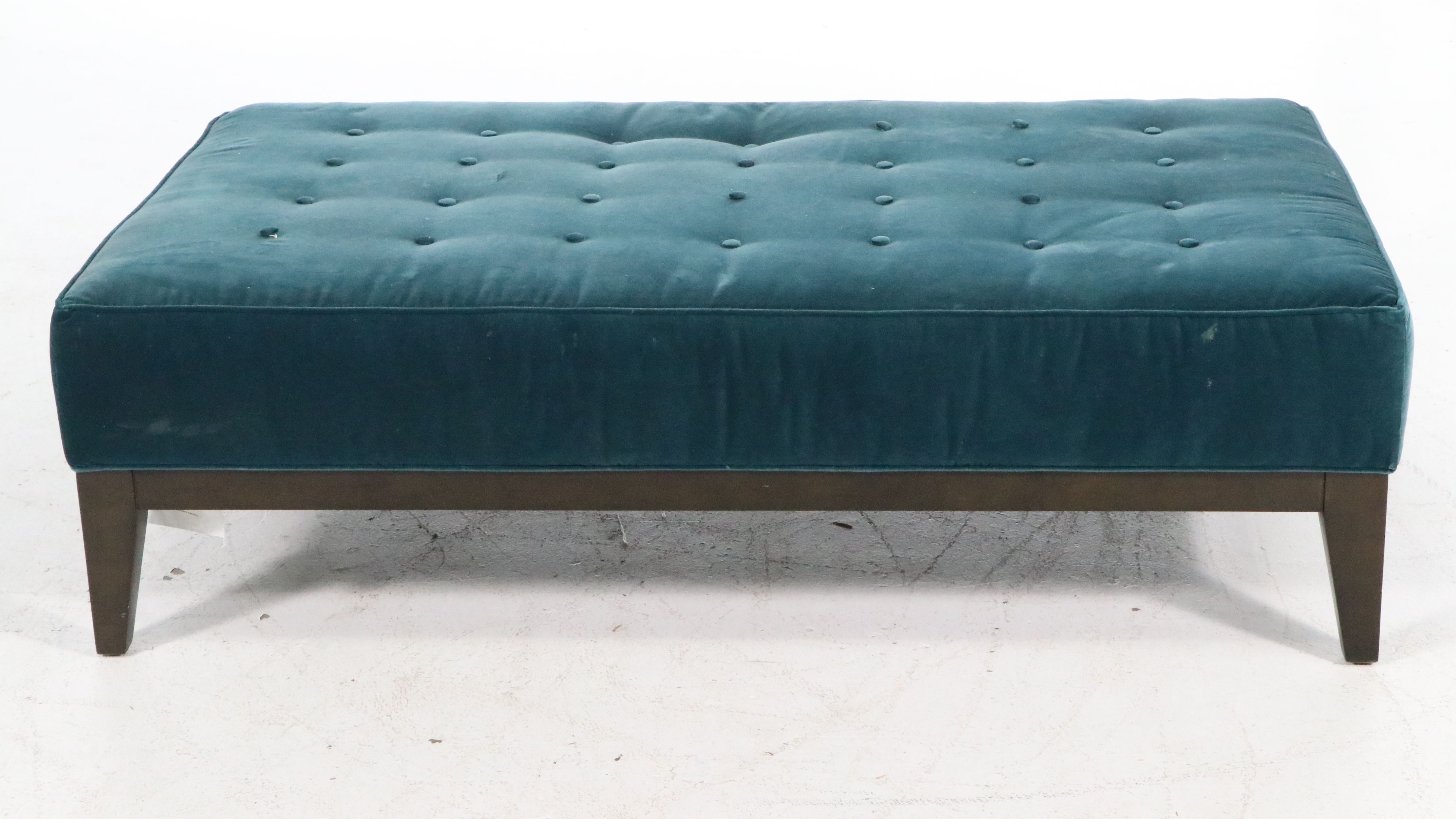 Huntington House Velvet Sofa with Tufted Ottoman Set and Accent Pillows