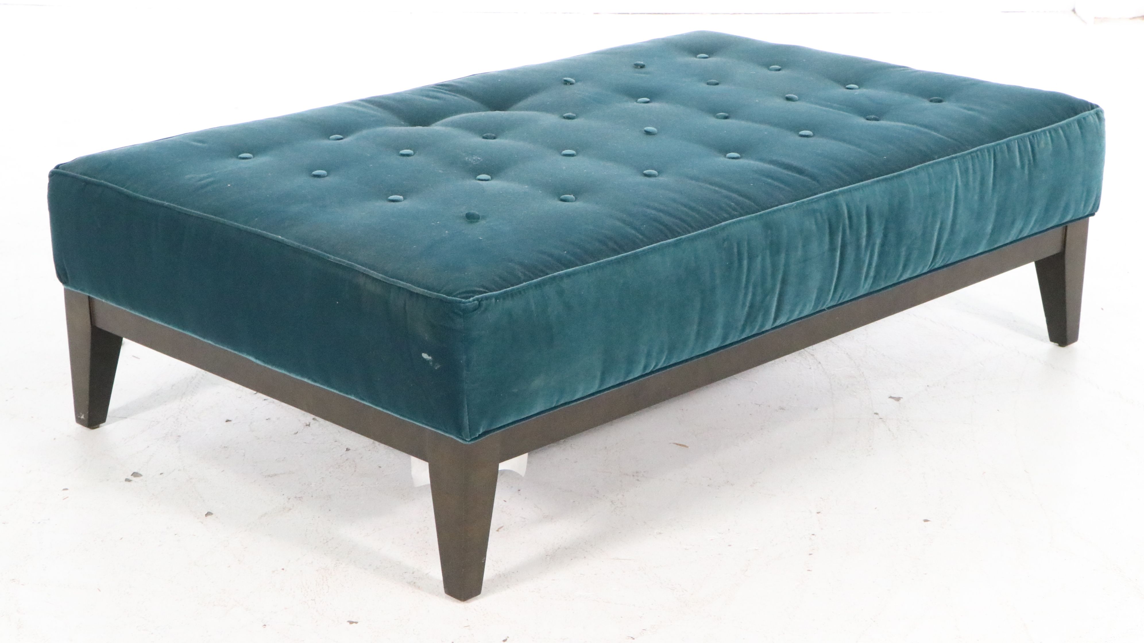 Huntington House Velvet Sofa with Tufted Ottoman Set and Accent Pillows