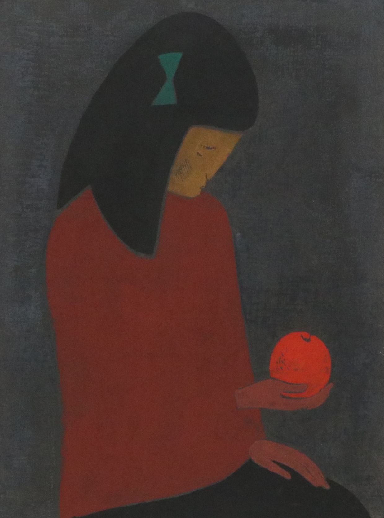 Kiyoshi Saitō Japanese Modernist Color Woodblock Print "Red Fruit," 1955