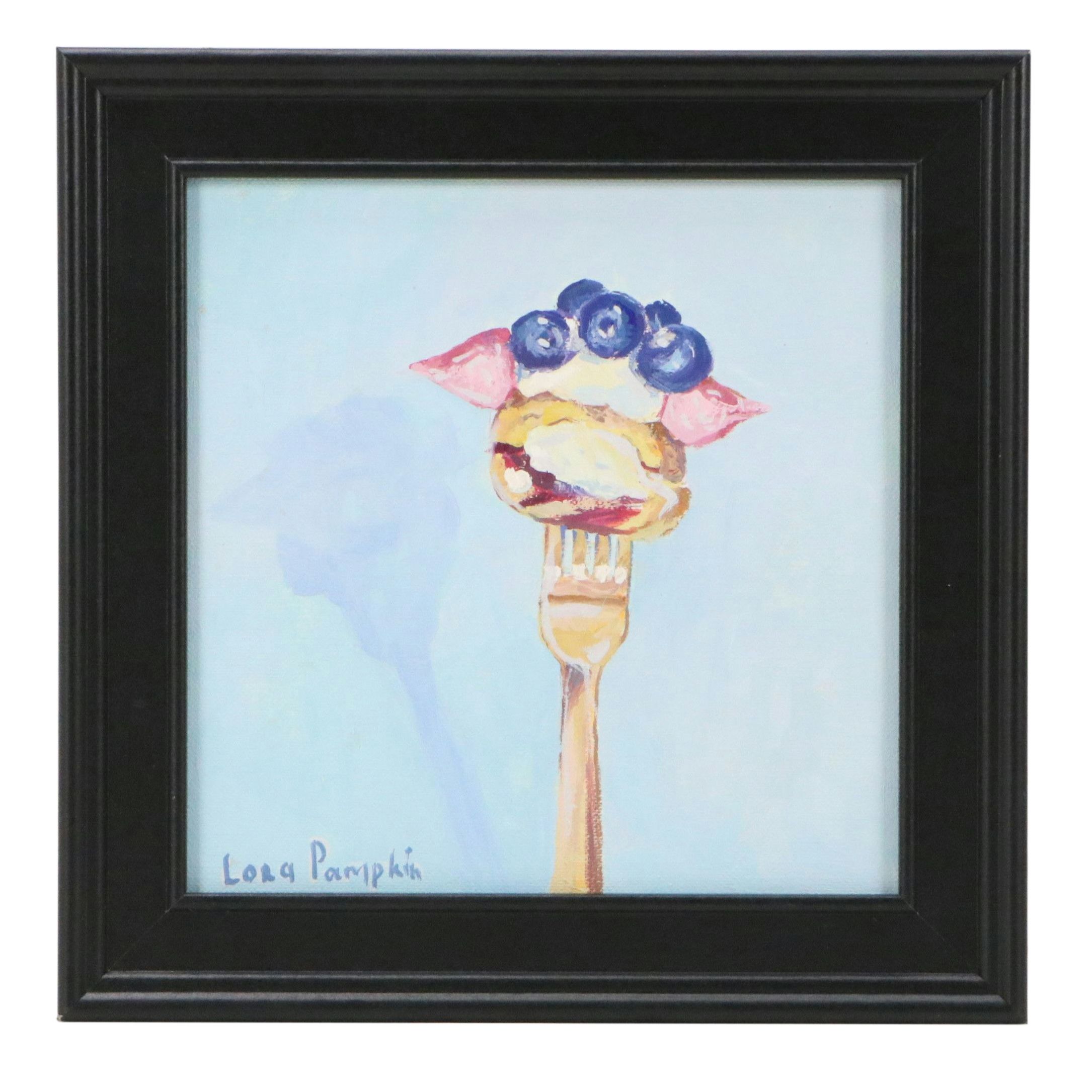 Lora Pampkin Still Life Oil Painting of the Perfect Bite on Fork, 21st Century