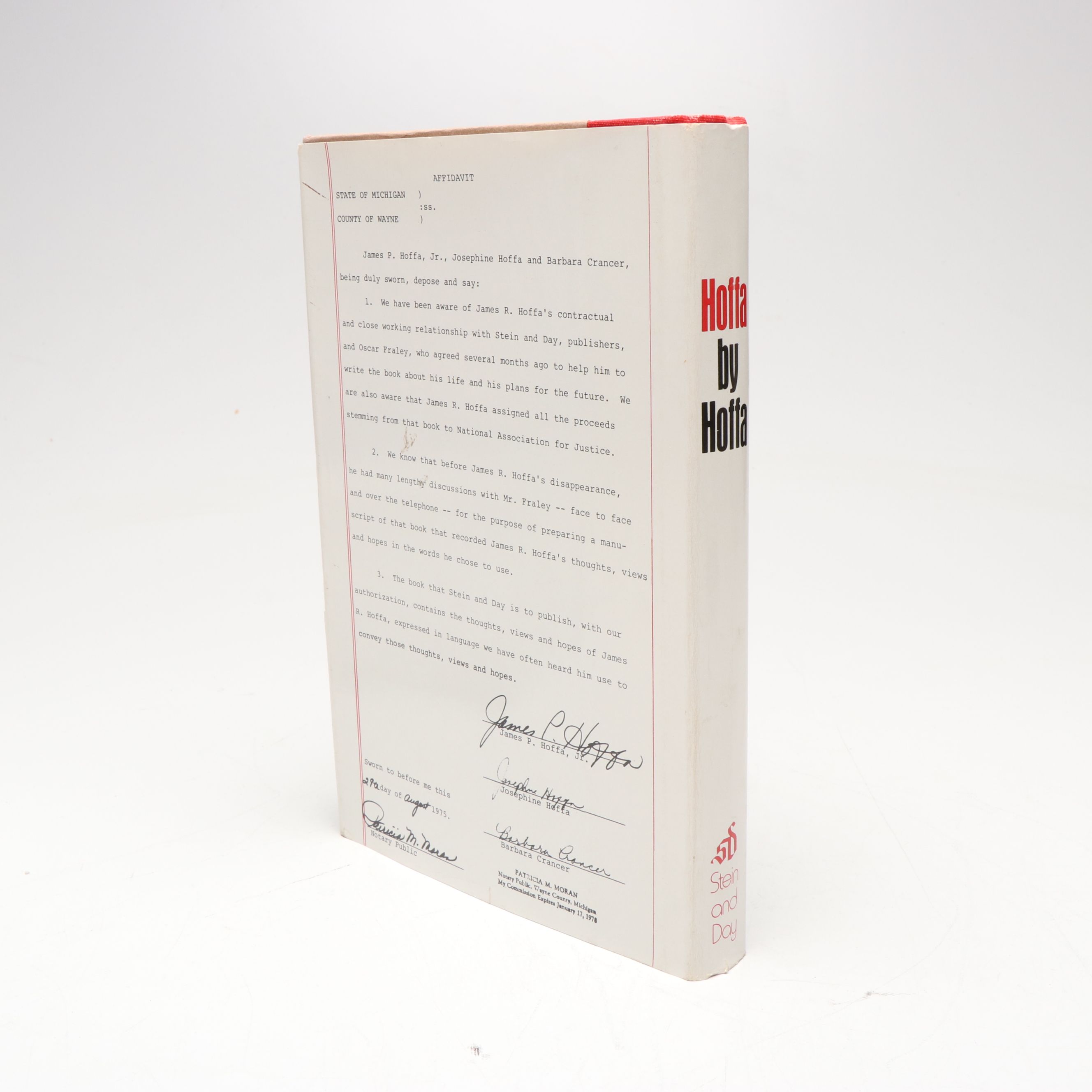 First Edition "Hoffa: The Real Story" by James R. Hoffa, 1975