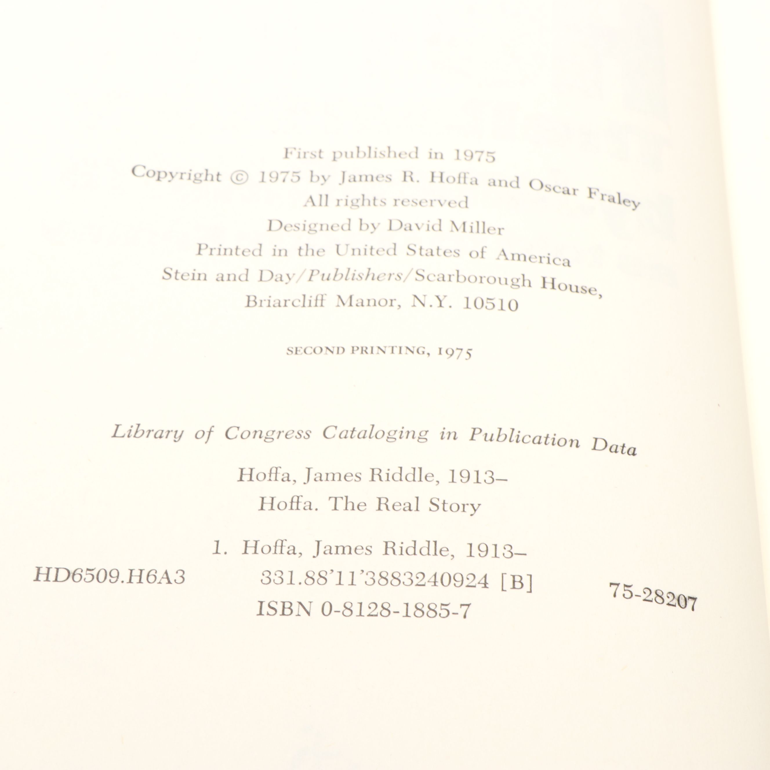 First Edition "Hoffa: The Real Story" by James R. Hoffa, 1975