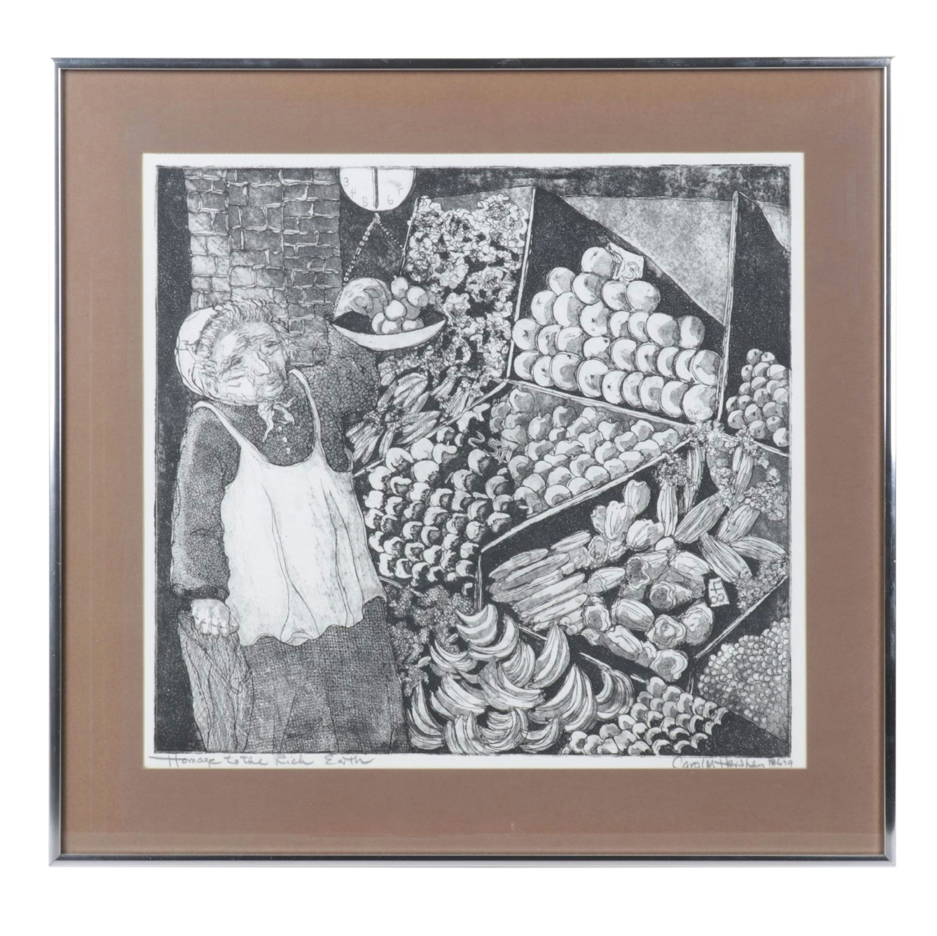 Carol M. Hershey Etching "Homage to the Rich Earth" Late 20th Century