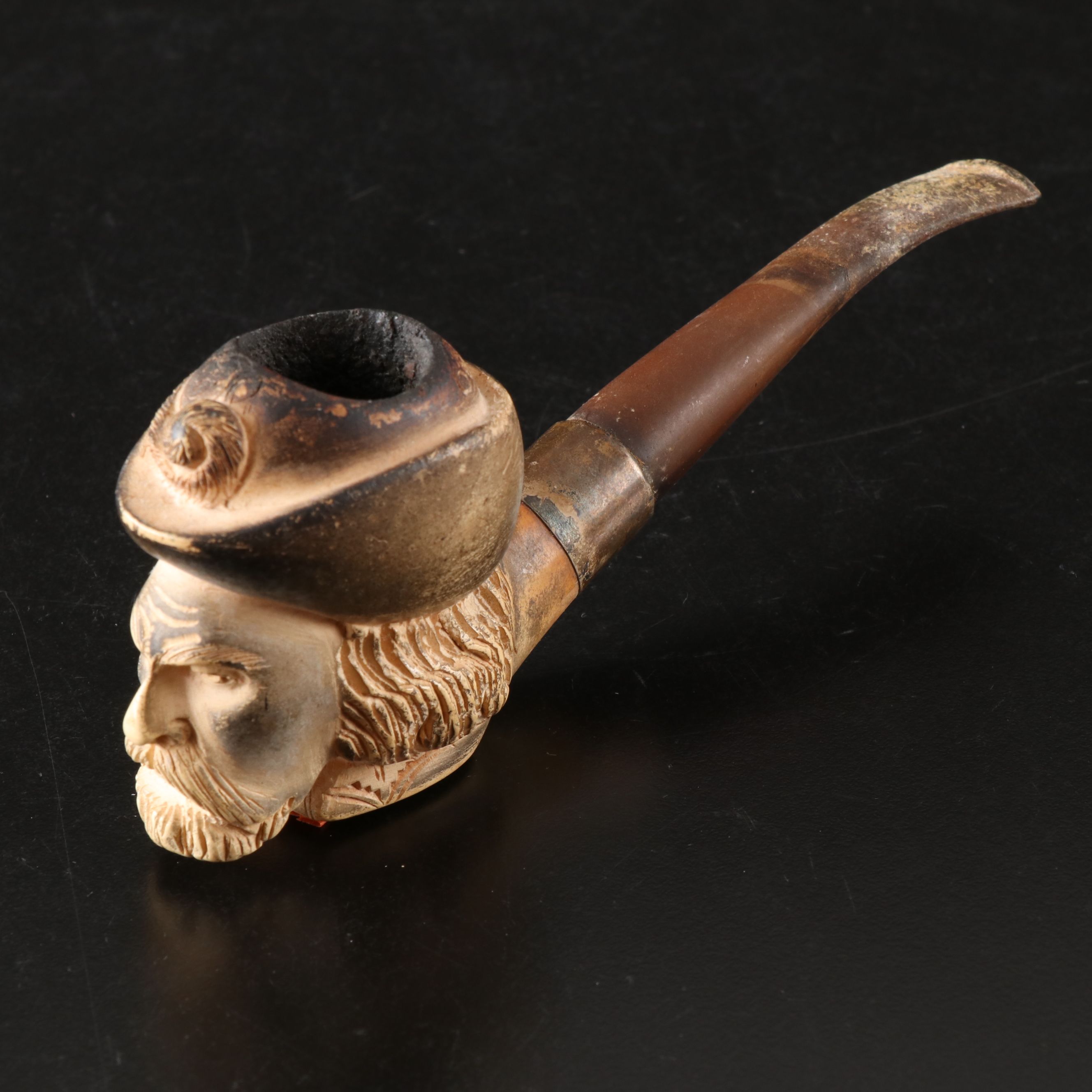 Sterling Banded and Other Figural Carved Meerschaum Pipes