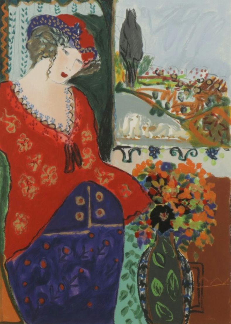 Bracha Guy Impressionist Serigraph "Lady with Landscape", Late 20th Century