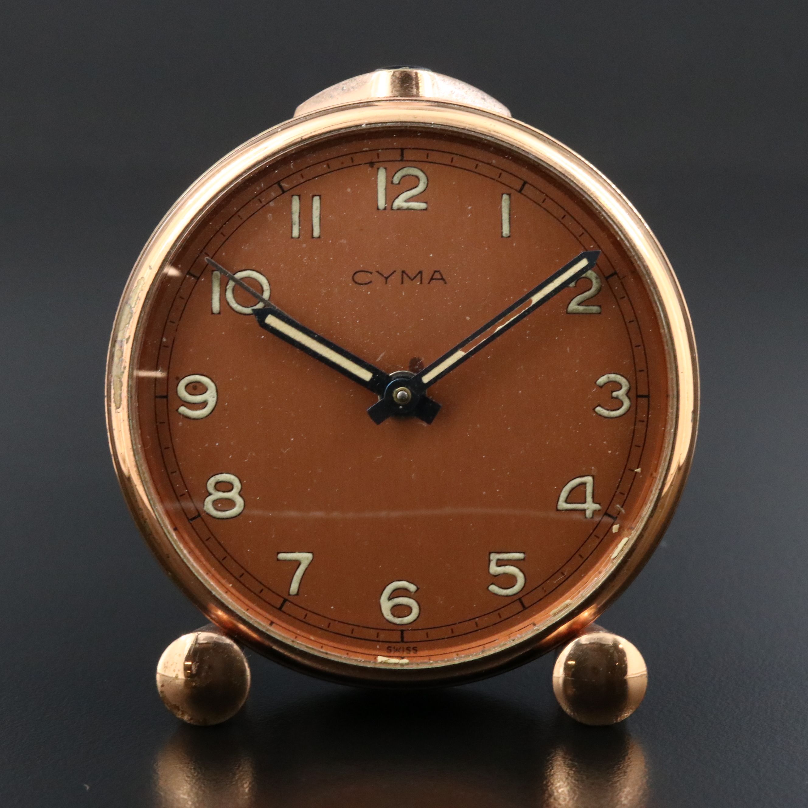 Cyma Retro Style Rose Tone Wind Up Travel Alarm Clock