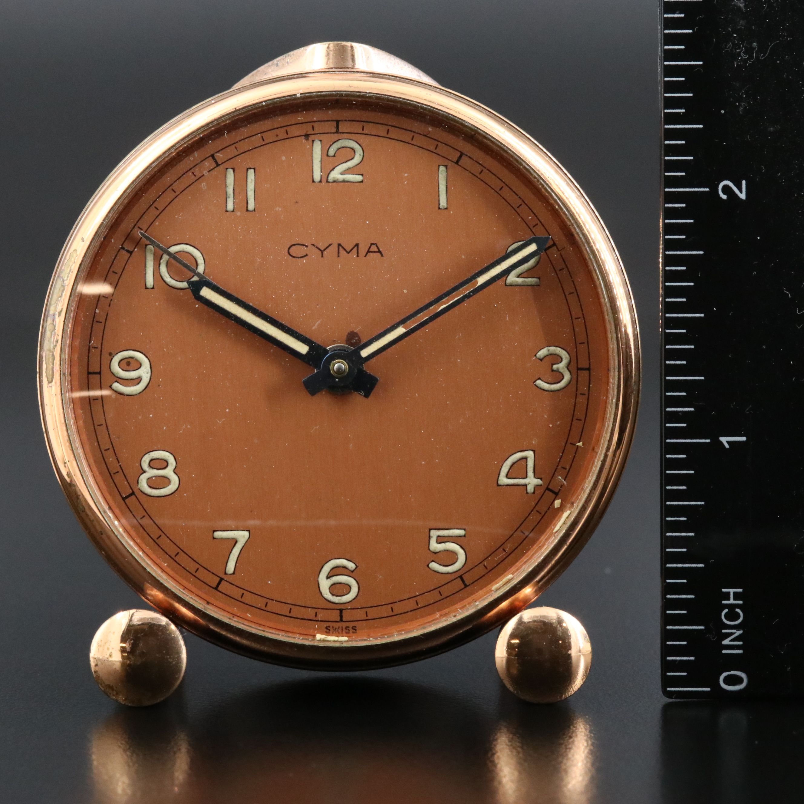 Cyma Retro Style Rose Tone Wind Up Travel Alarm Clock